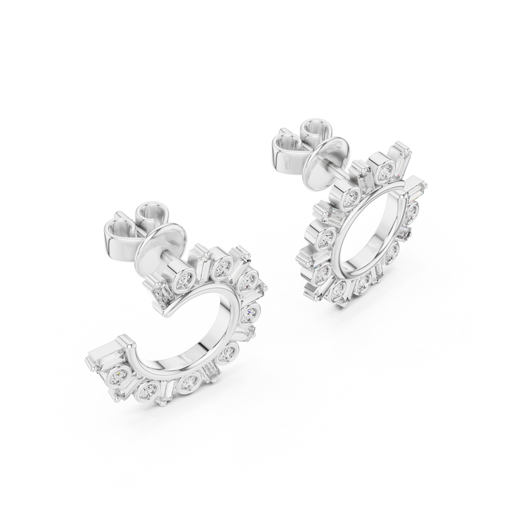 Radiant Sunburst Diamond Hoop Earrings