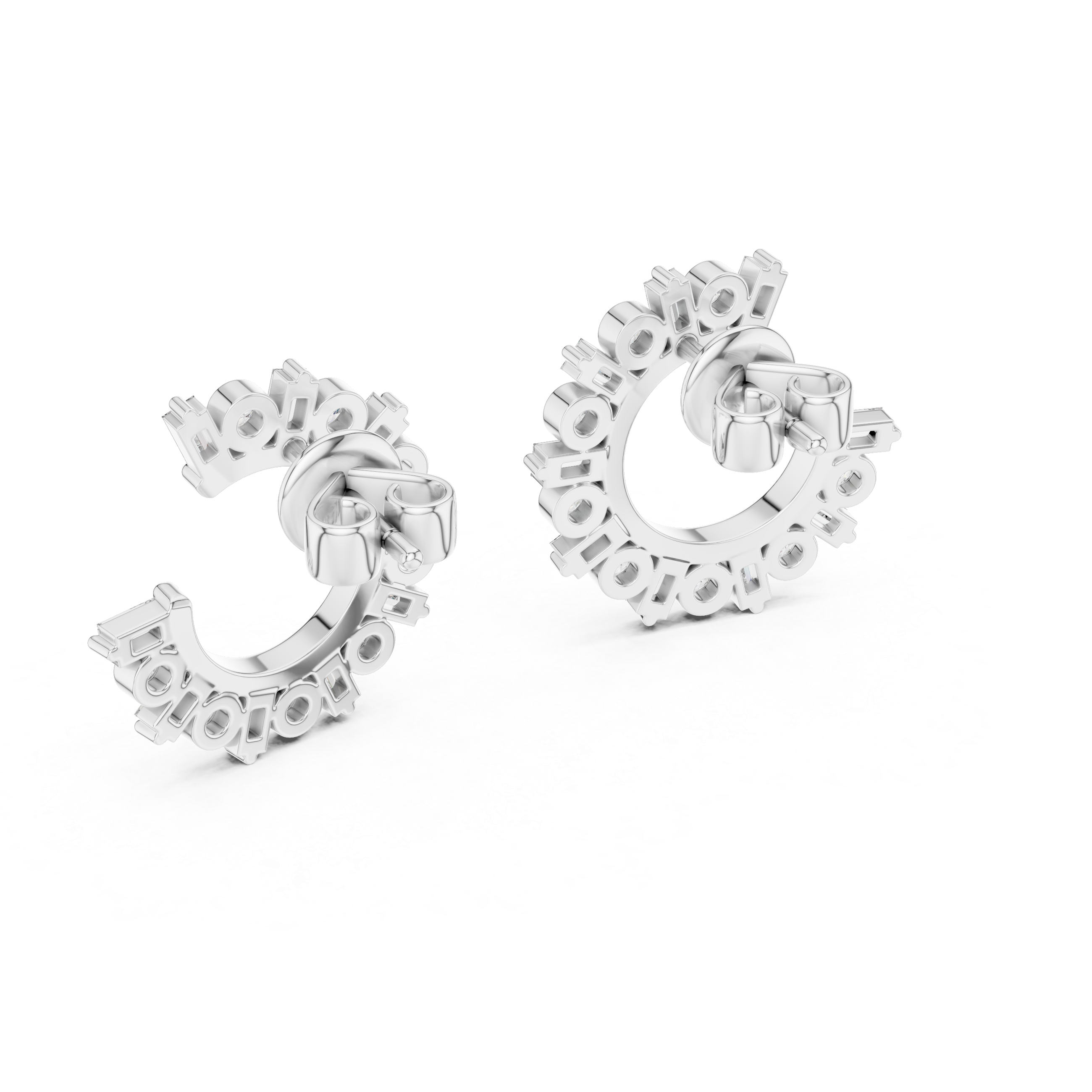 Pair of silver hoop earrings on a white background