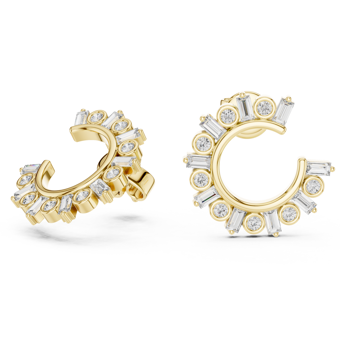 Radiant Sunburst Diamond Hoop Earrings