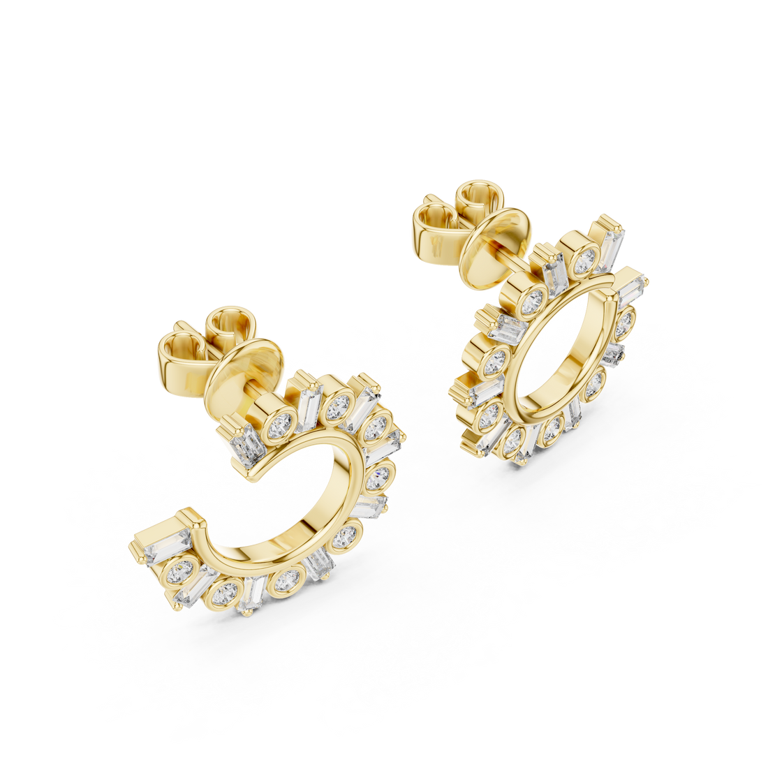 Radiant Sunburst Diamond Hoop Earrings