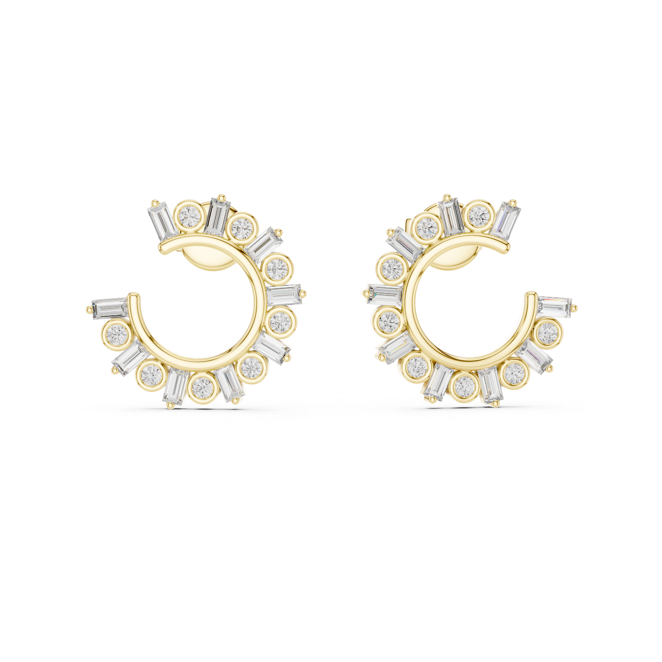 Gold and diamond earrings on a white background
