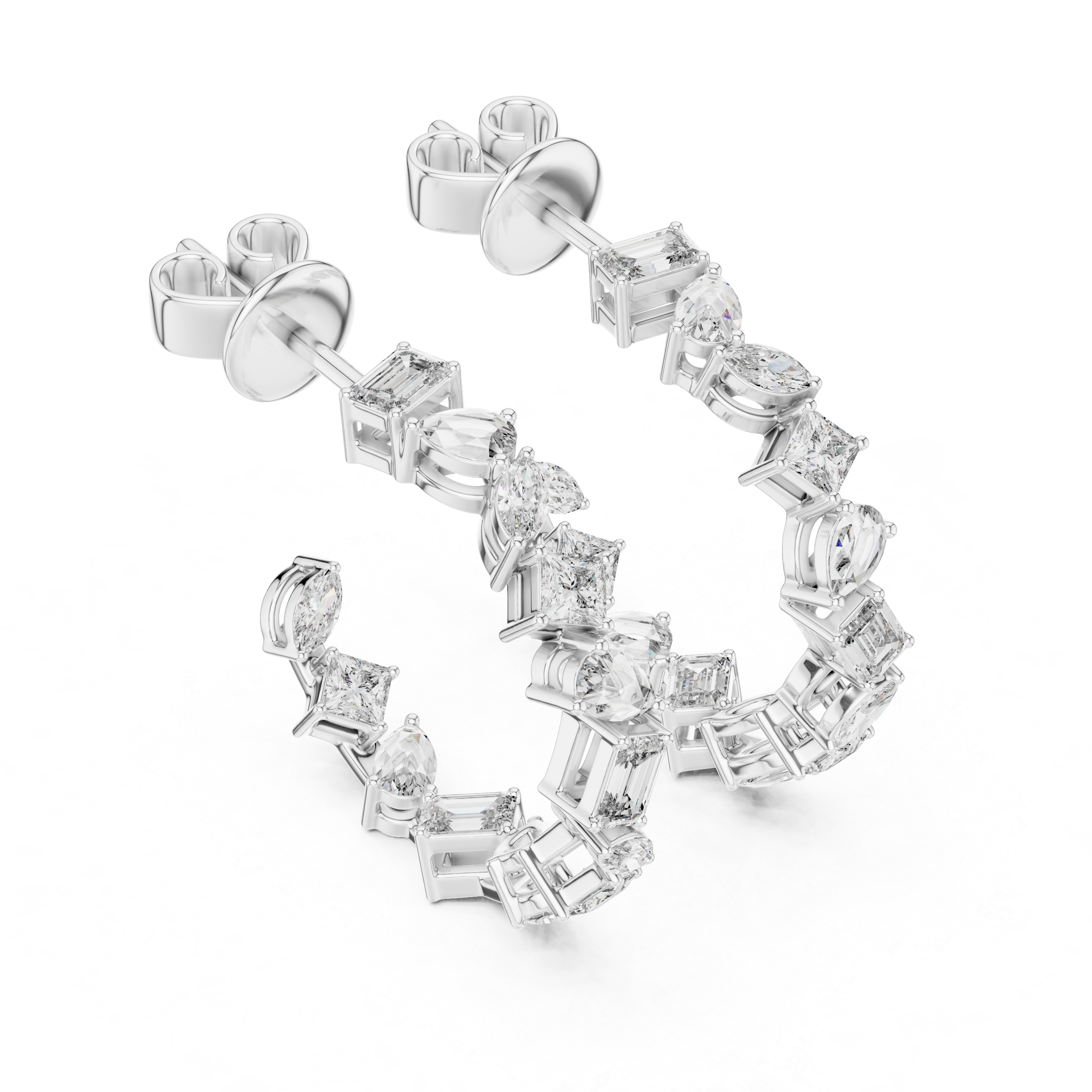 Diamond hoop earrings on a white background