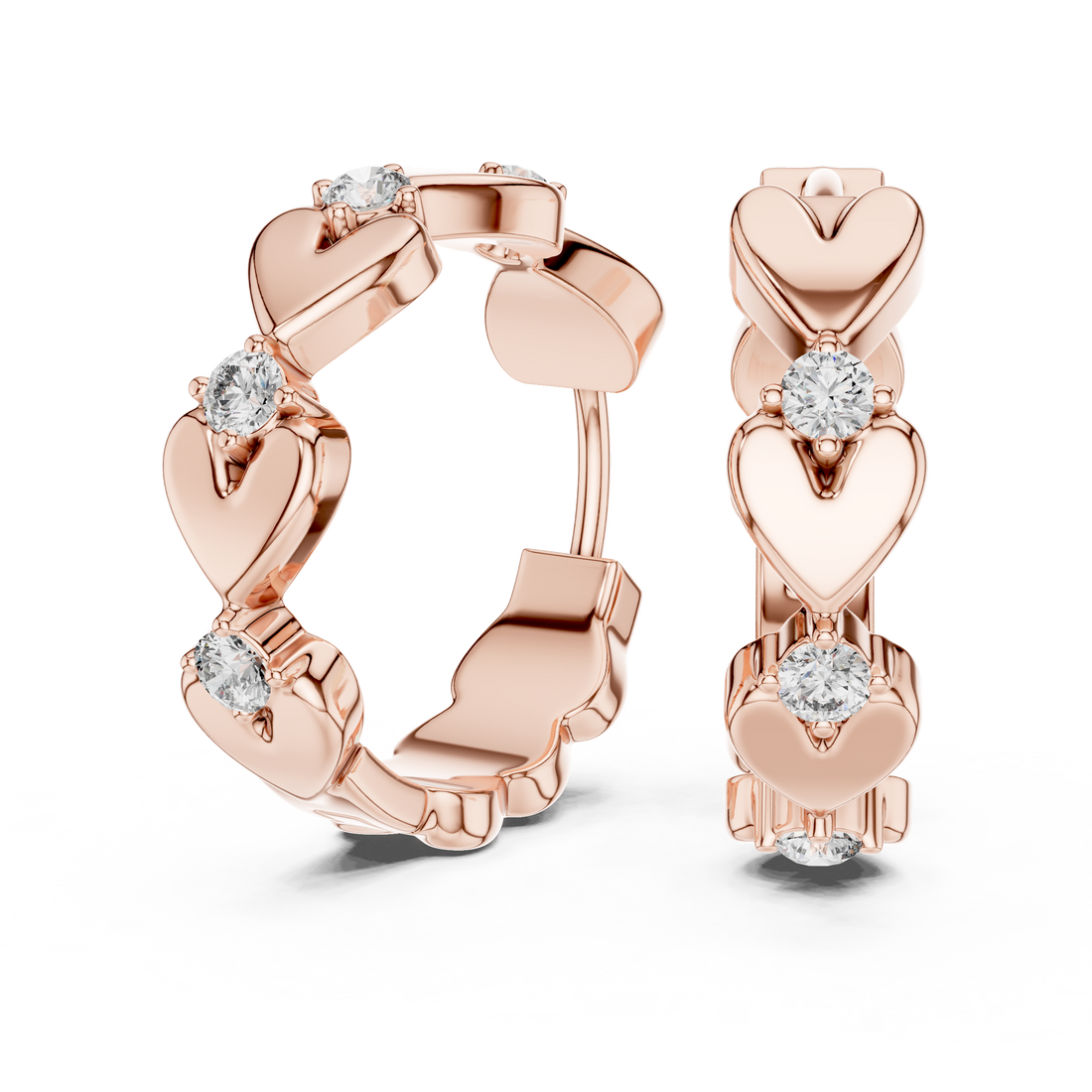Heart Motif Diamond Hoop Earrings in 14-KT White Gold