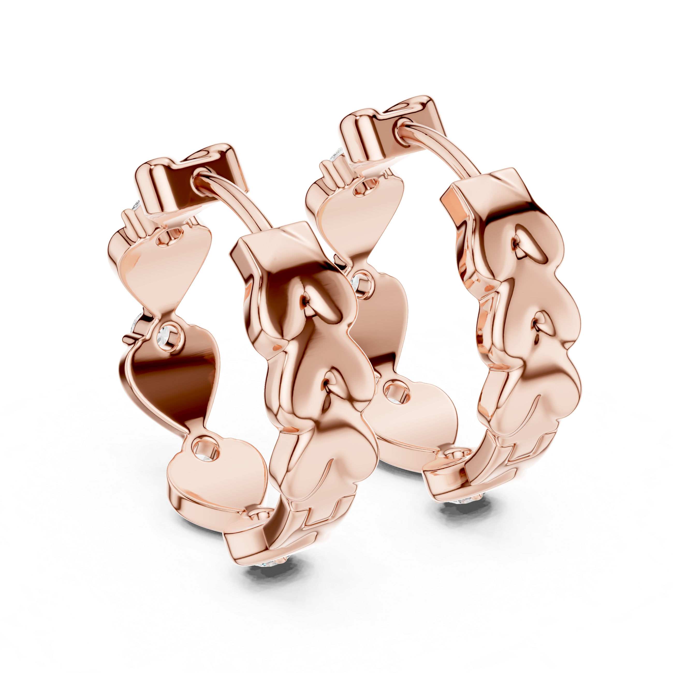 Rose gold hoop earrings on a white background