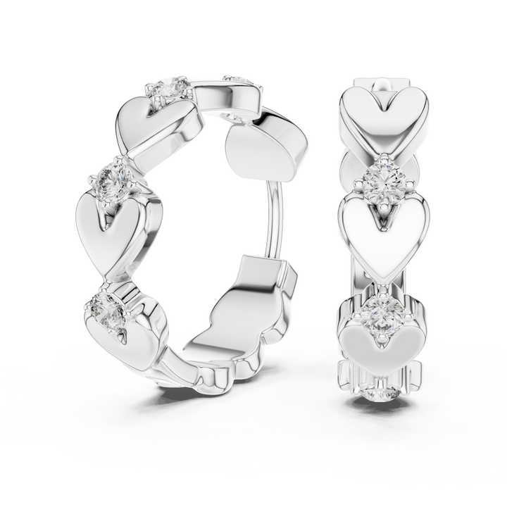 Heart Motif Diamond Hoop Earrings in 14-KT White Gold