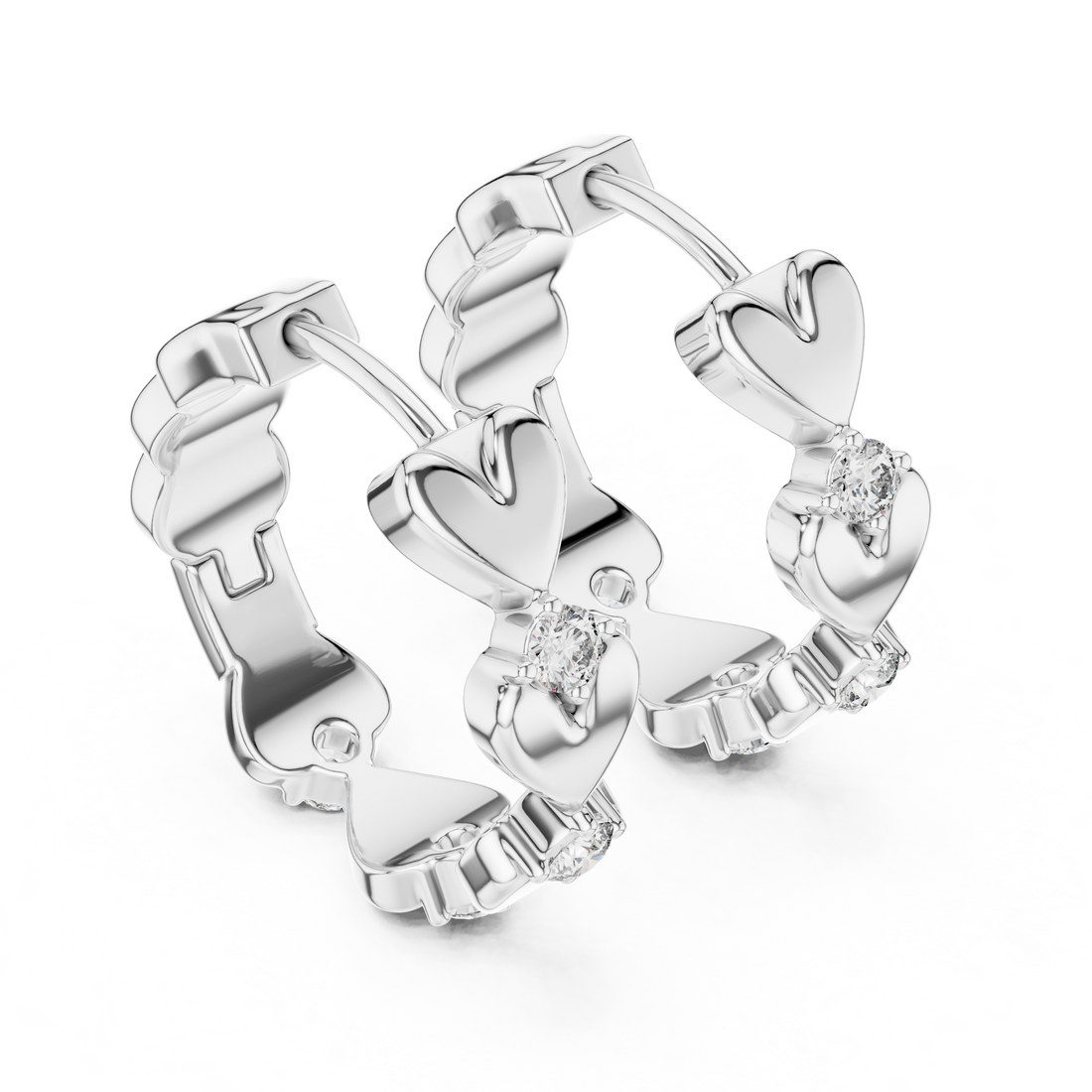 Heart Motif Diamond Hoop Earrings in 14-KT White Gold