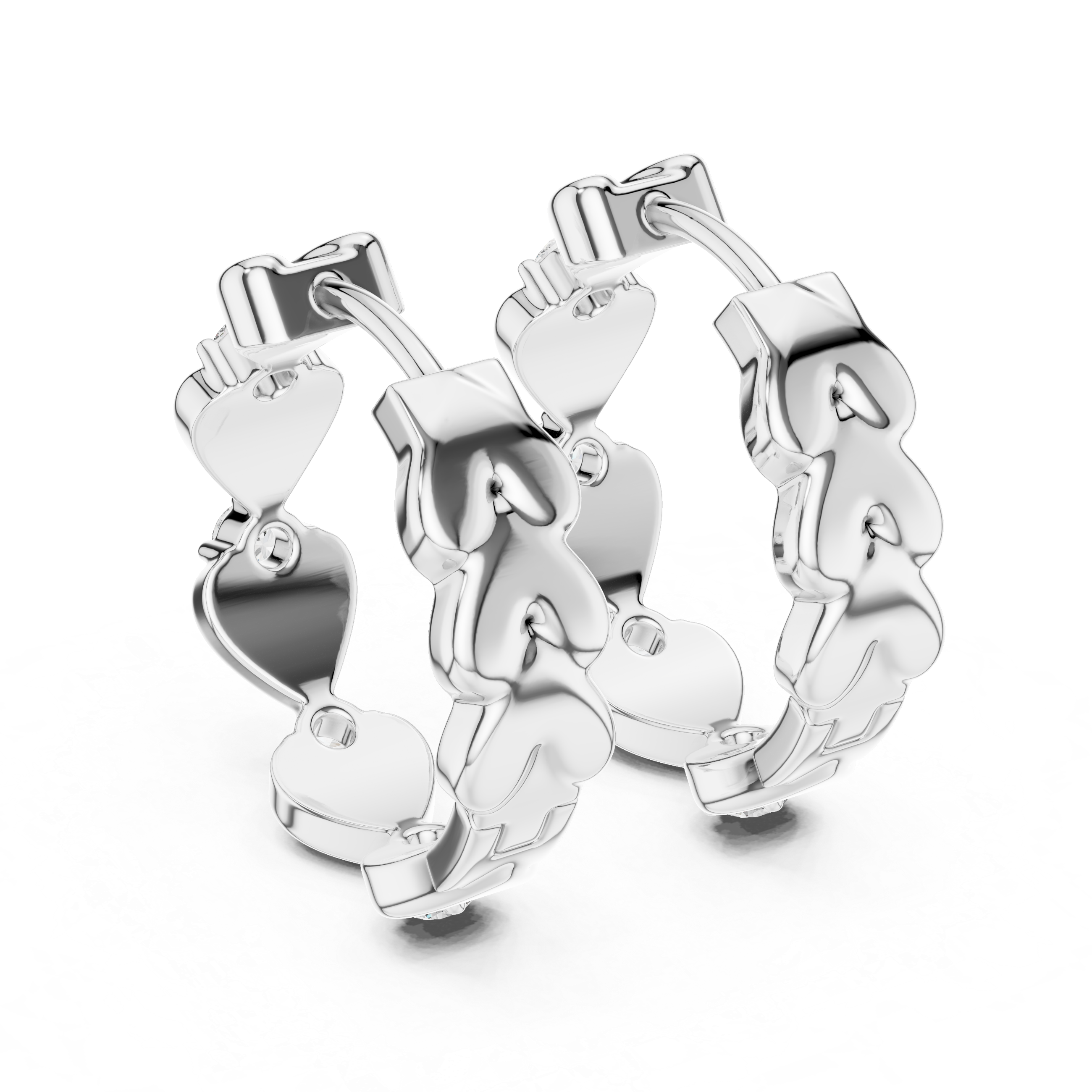 Silver hoop earrings with unique design on a white background