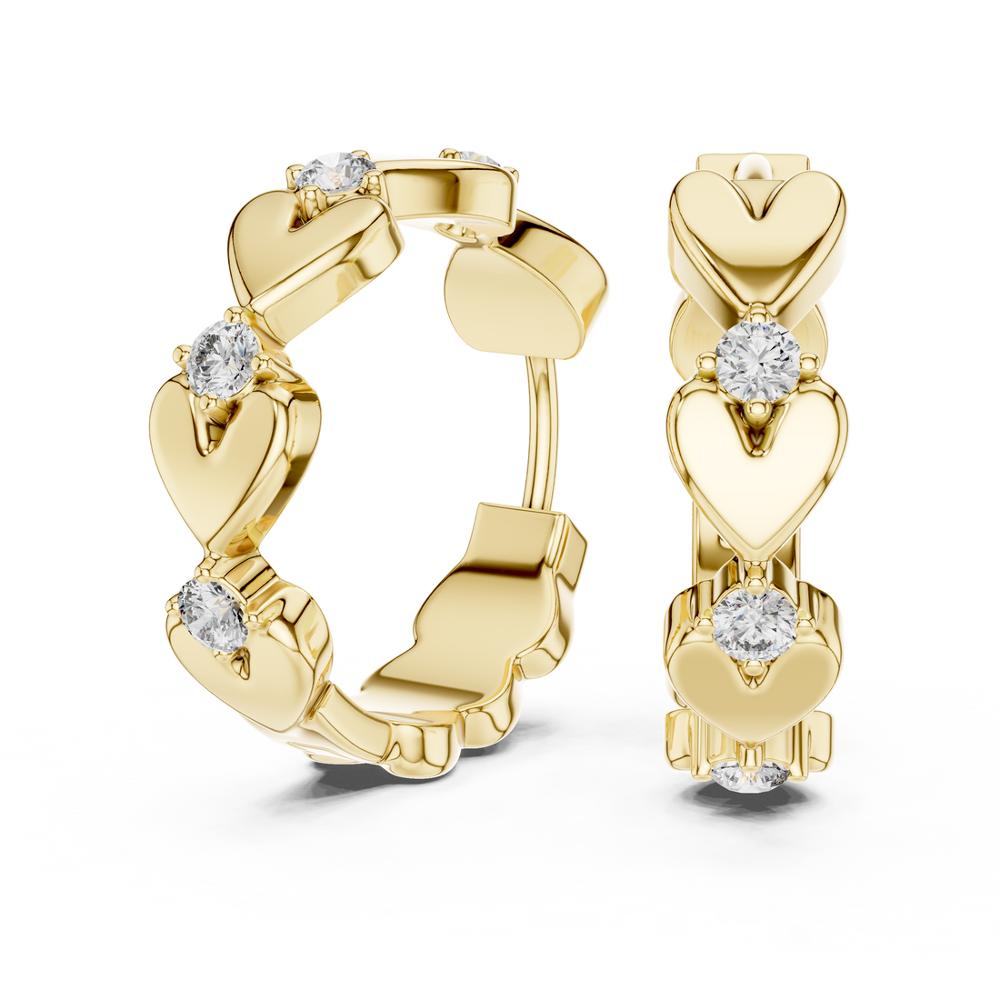 Heart Motif Diamond Hoop Earrings in 14-KT White Gold