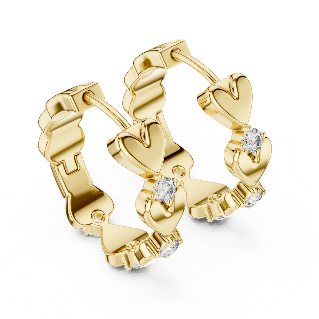 Heart Motif Diamond Hoop Earrings in 14-KT White Gold