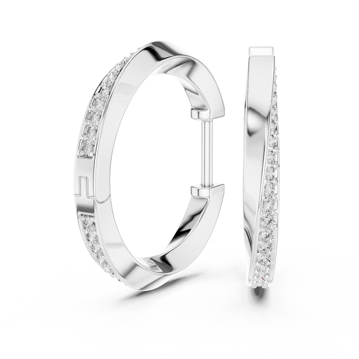 14-KT White Gold Sparkle Curve Hoops Earrings