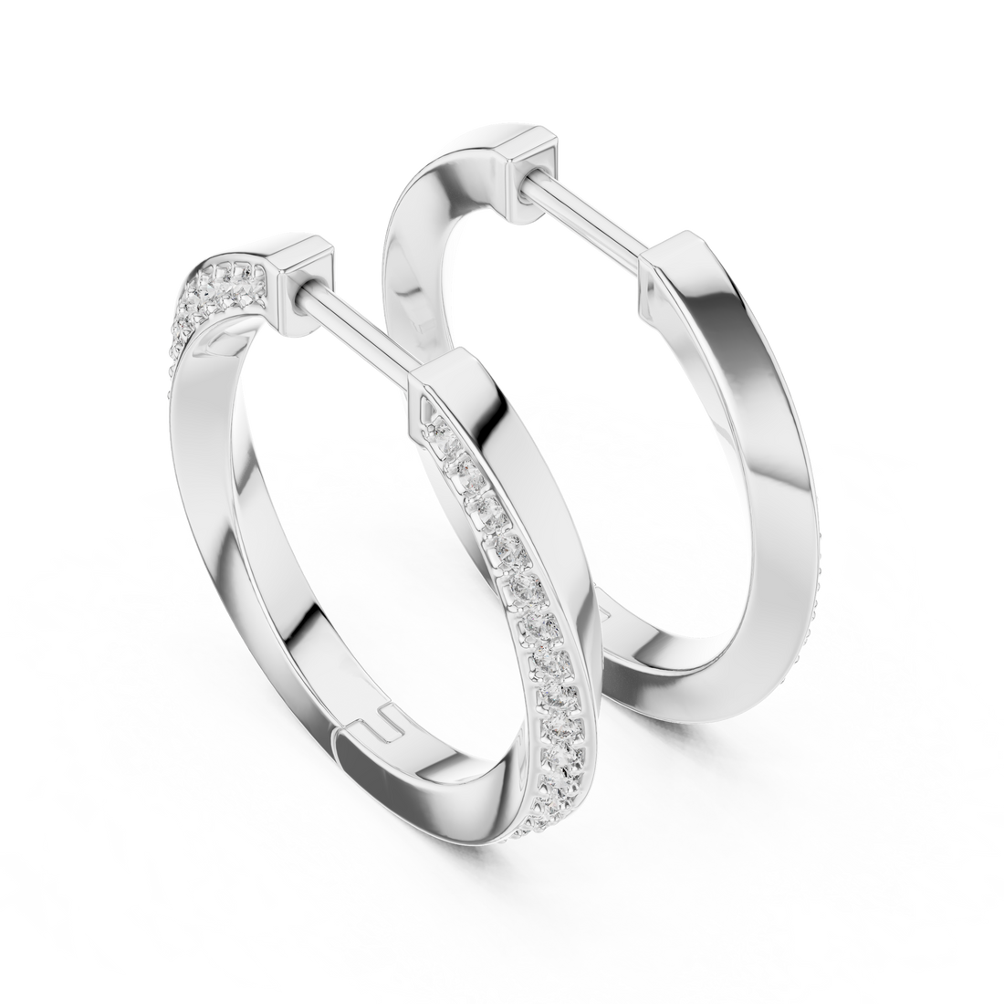 14-KT White Gold Sparkle Curve Hoops Earrings