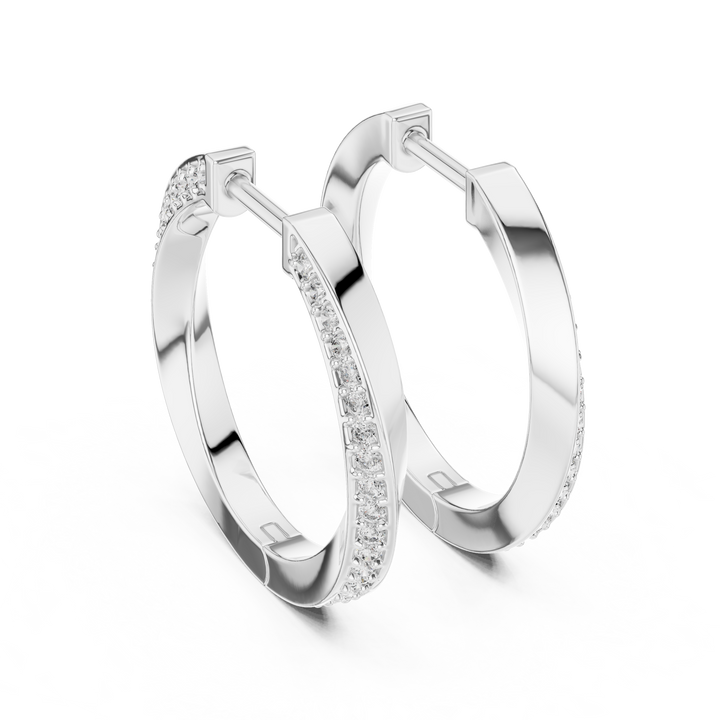 14-KT White Gold Sparkle Curve Hoops Earrings
