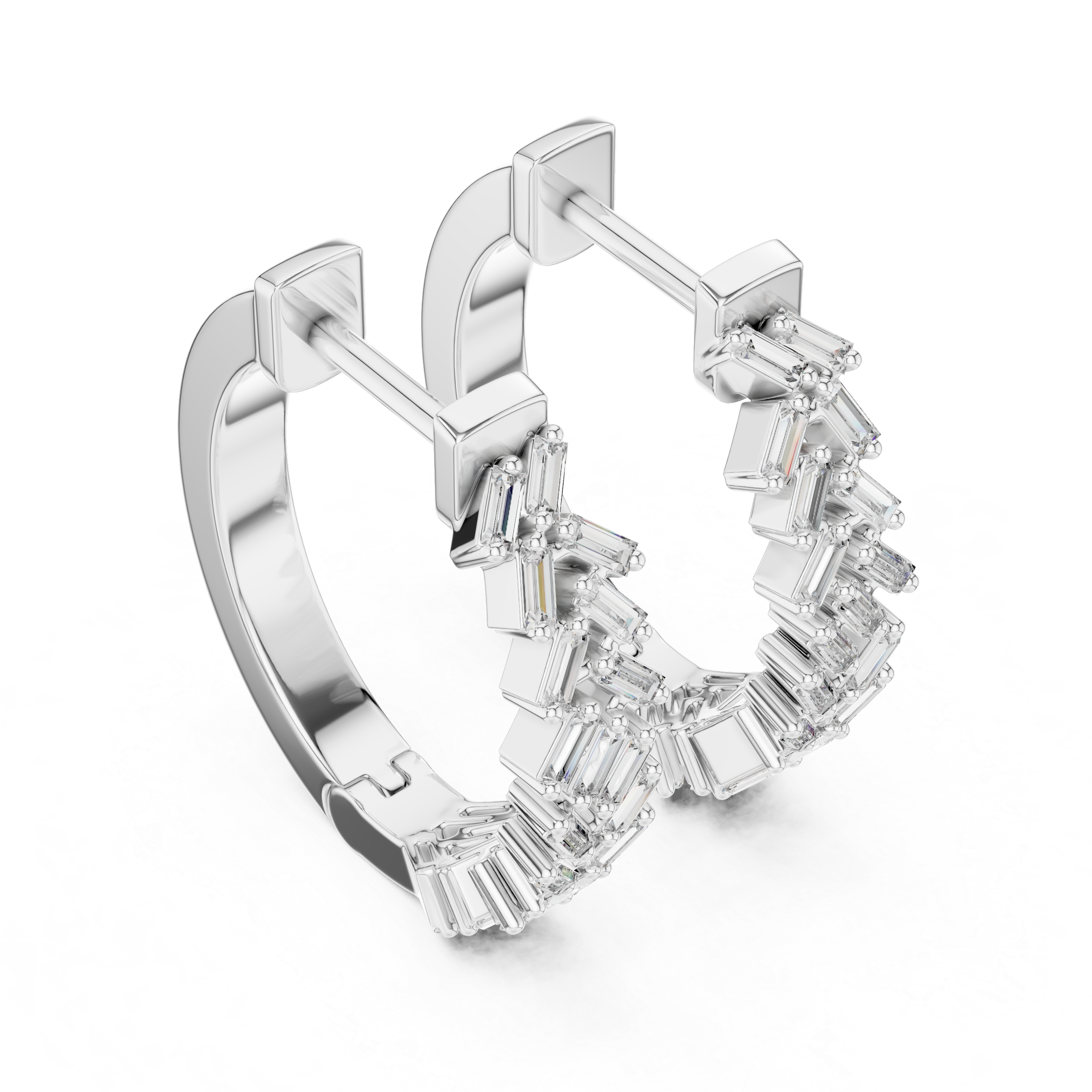 Diamond hoop earrings on a white background