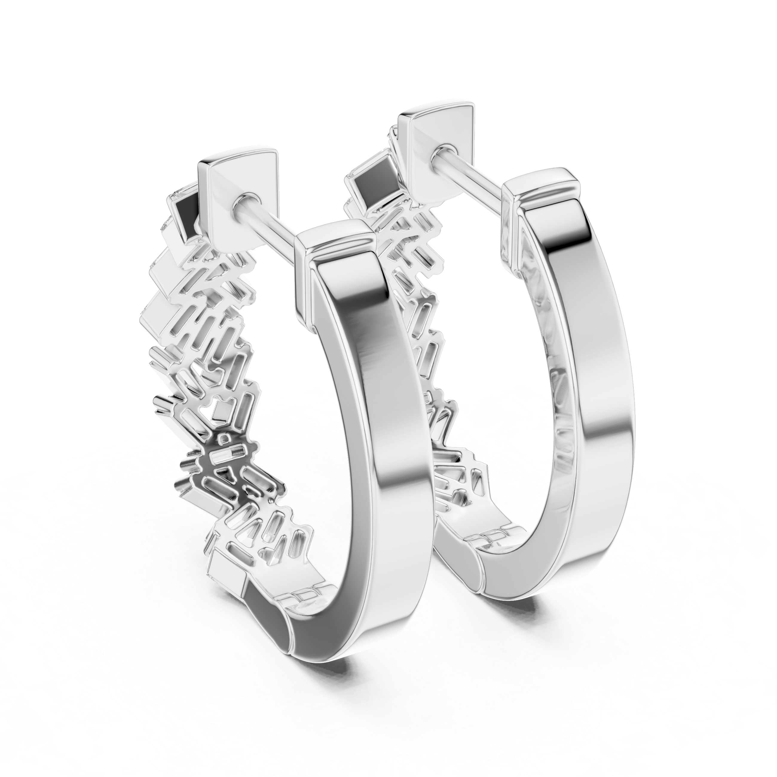 Silver hoop earrings on a white background