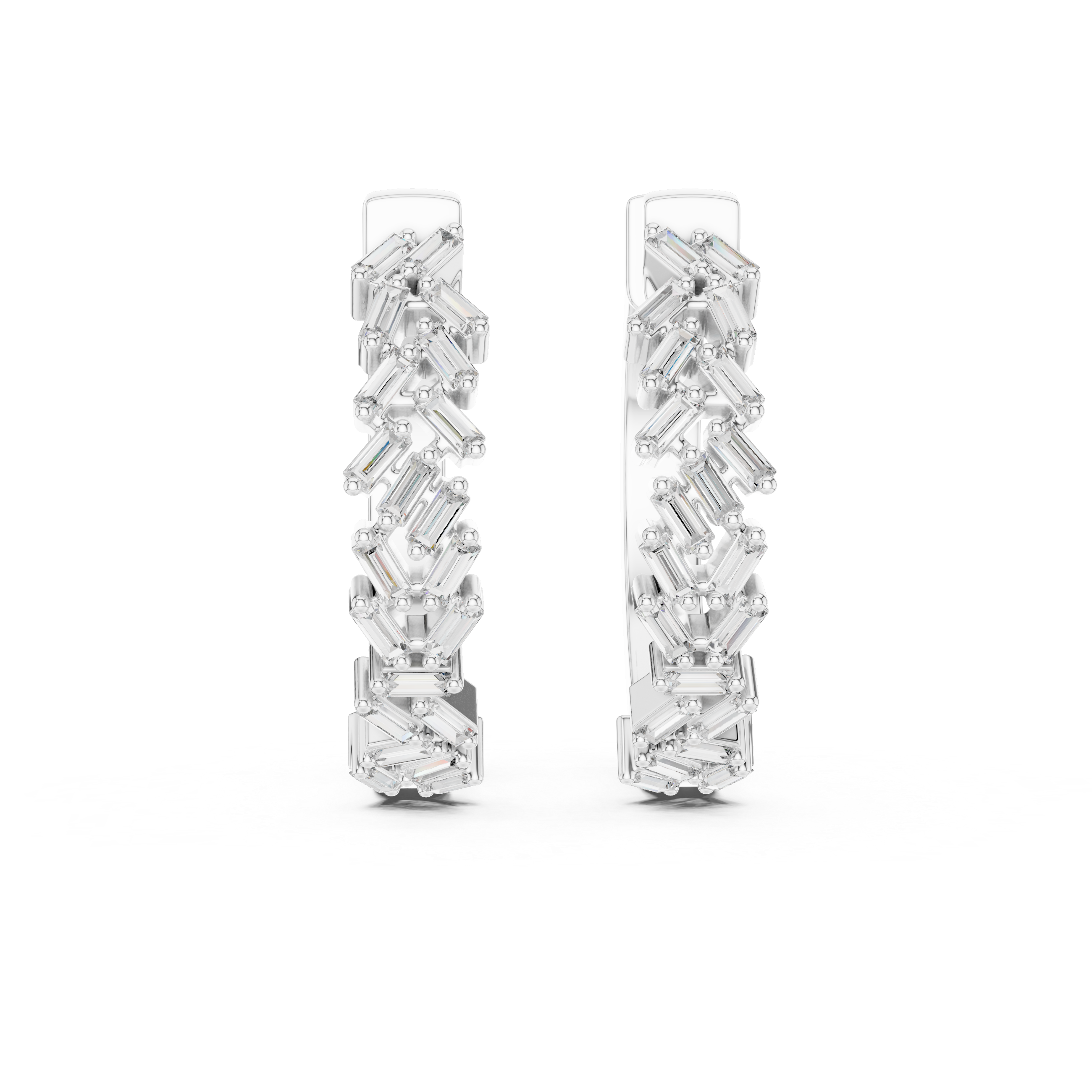 Pair of diamond earrings on a white background