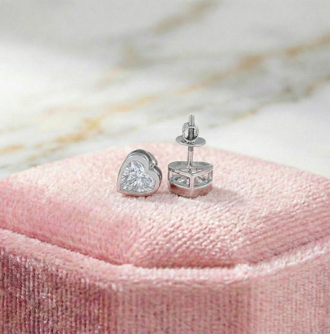 Heart Cut Lab Diamond Solitaire Bezel Set Stud Earrings