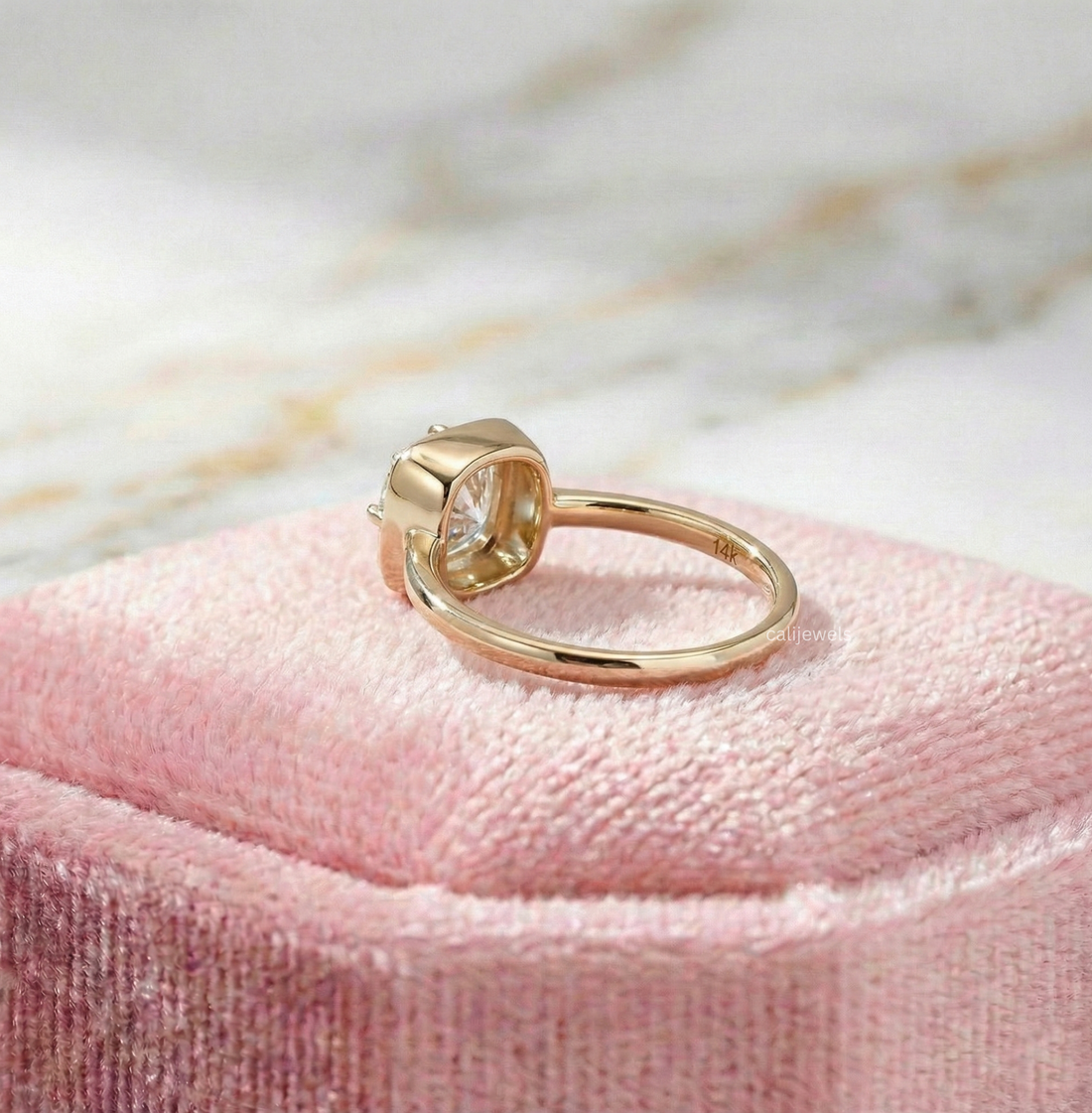 Round Cut Lab Grown Diamond Square Bezel Set Solitaire Ring