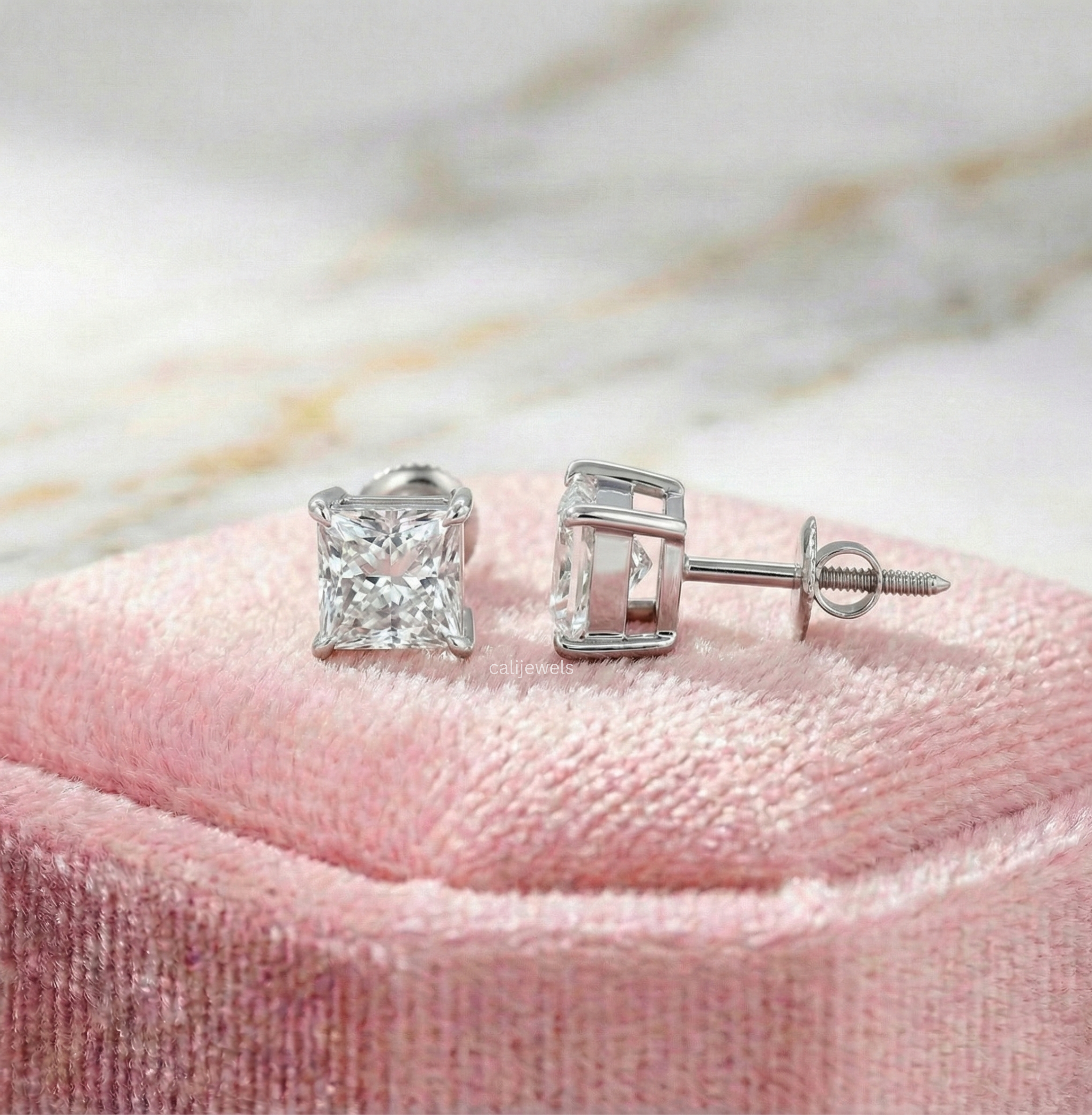 Princess Cut Lab Grown Diamond Stud Earrings