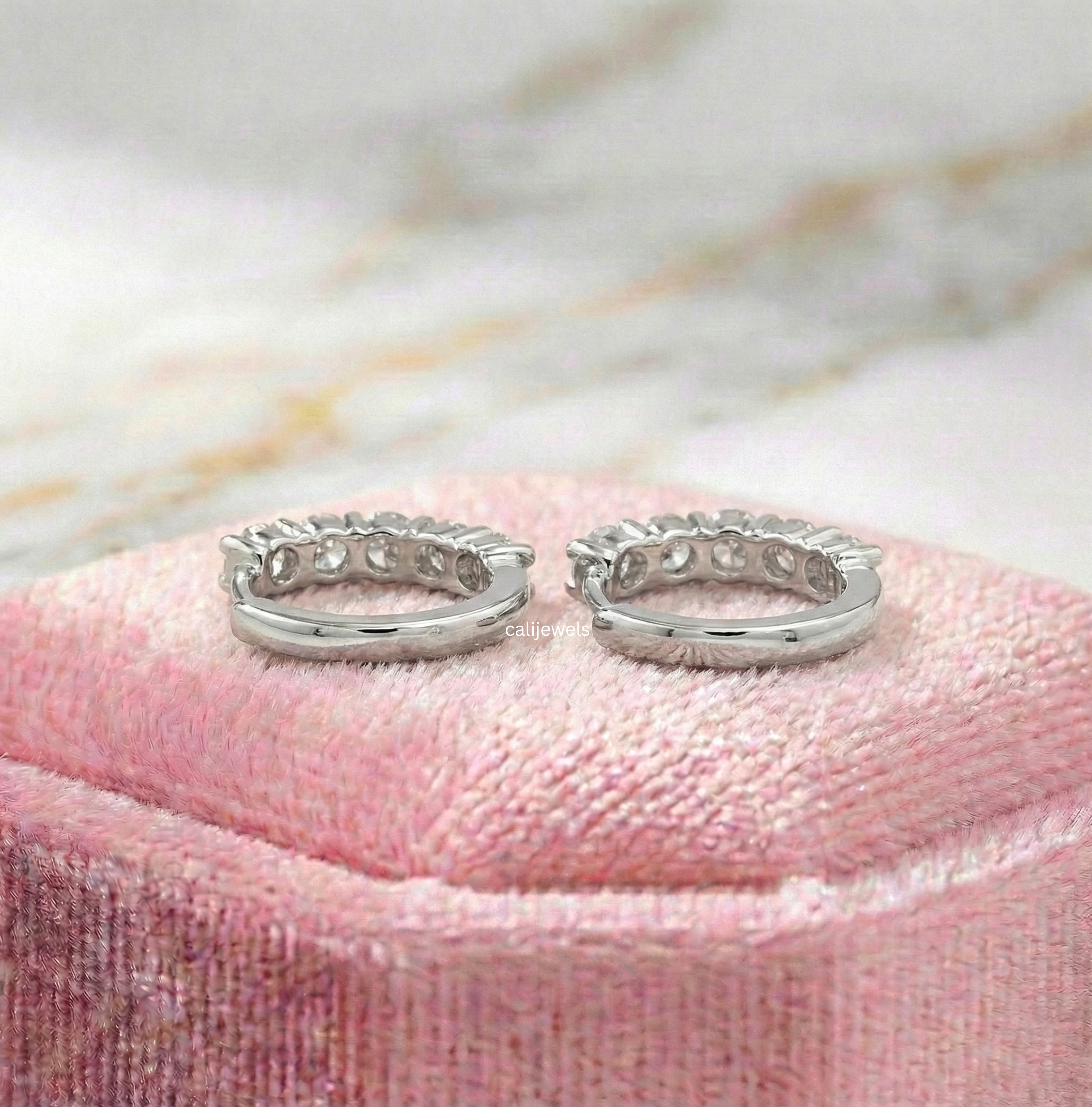 3.00 MM Round Cut Lab Grown Diamond Huggie Hoop Earrings