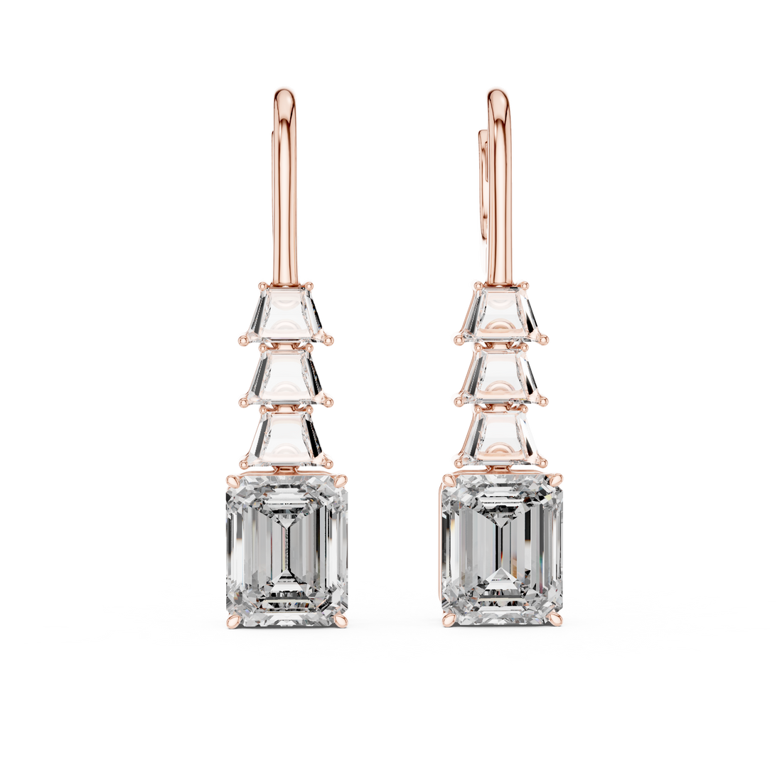 Emerald Trapezoid Cascade Earrings in 14-KT White Gold