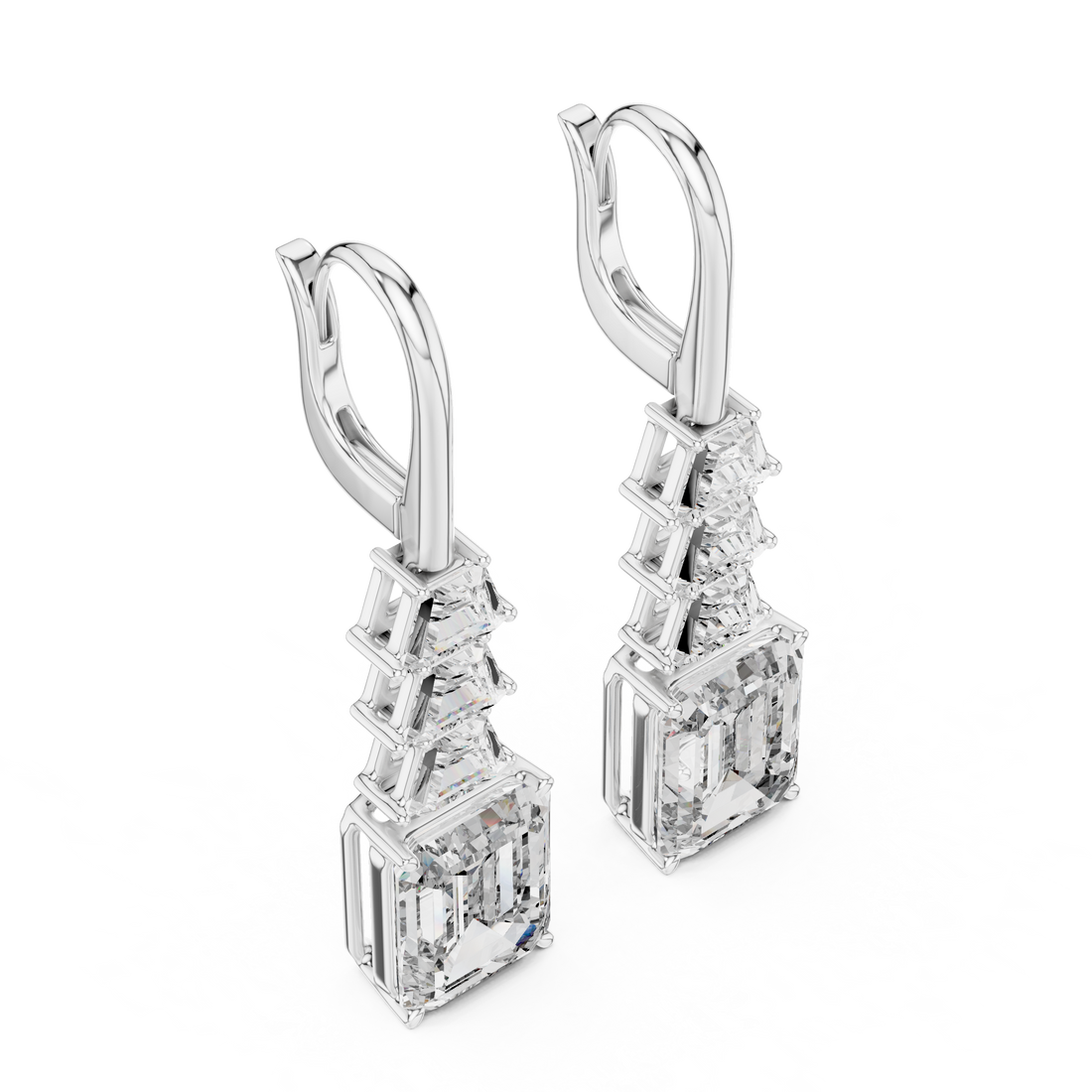 Emerald Trapezoid Cascade Earrings in 14-KT White Gold