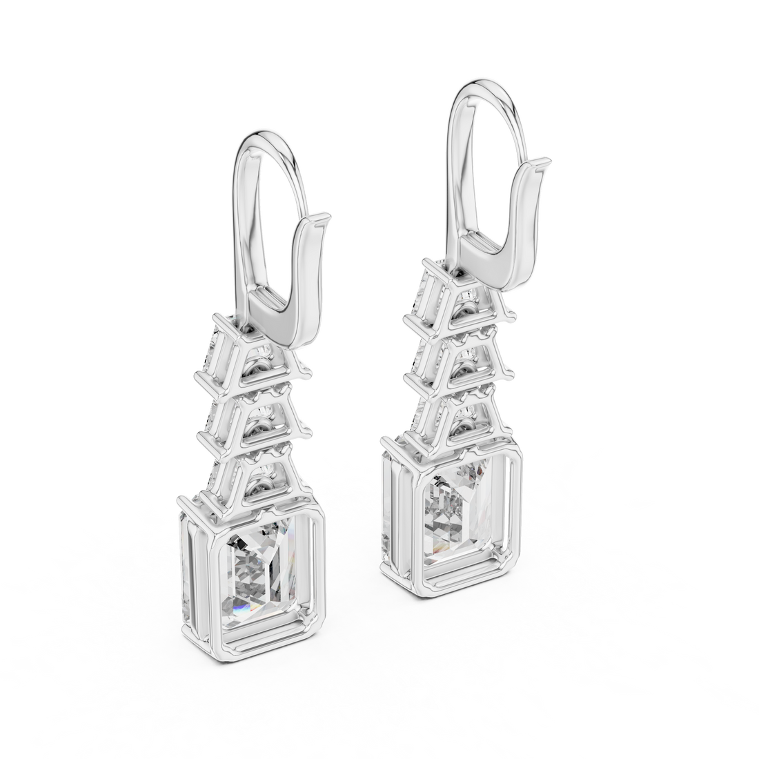 Emerald Trapezoid Cascade Earrings in 14-KT White Gold