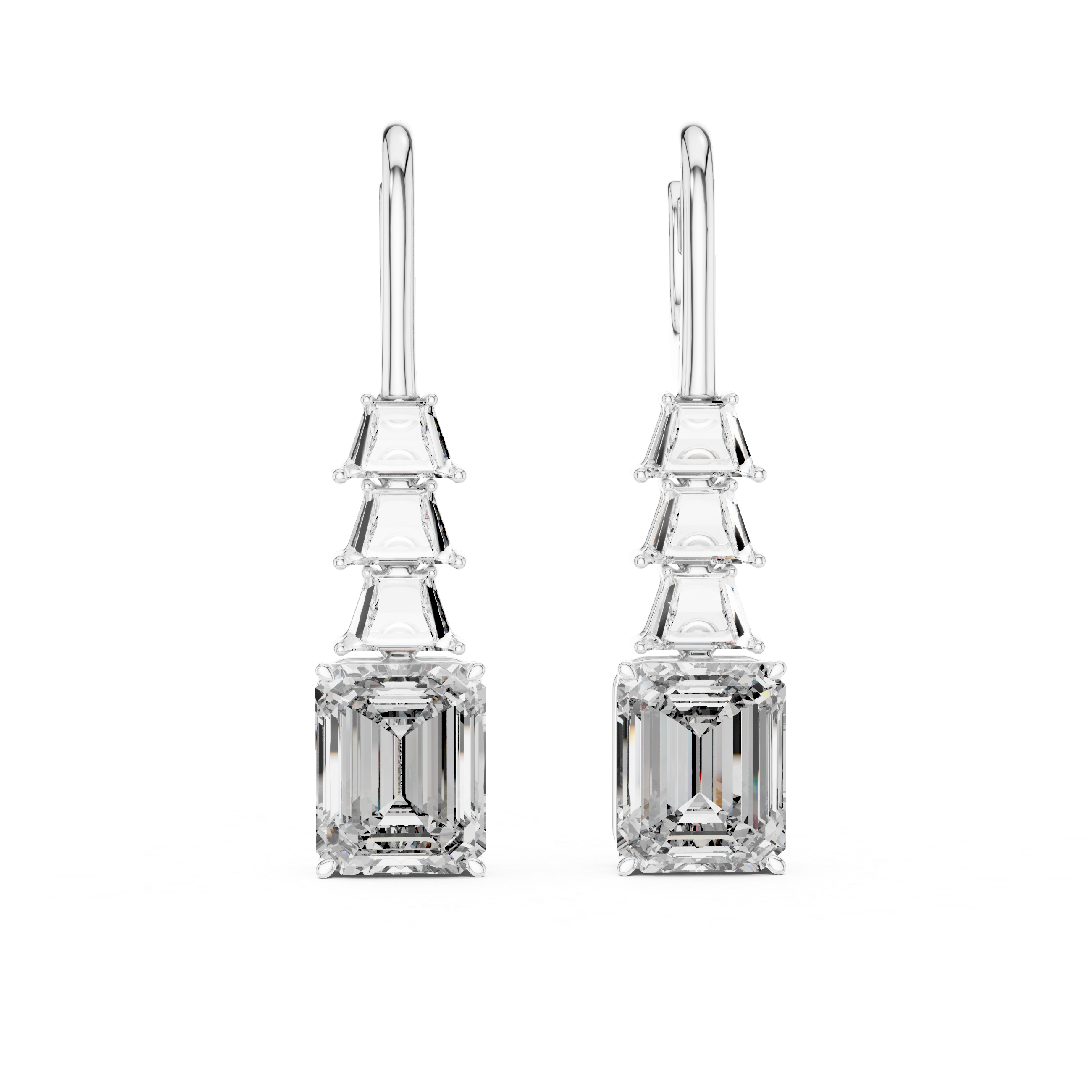Pair of diamond earrings on a white background