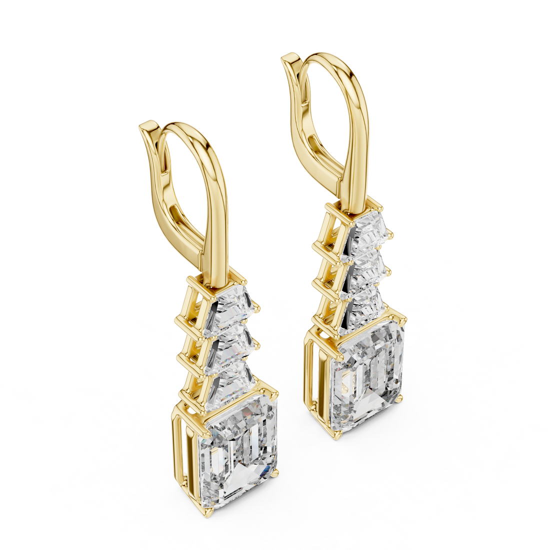 Emerald Trapezoid Cascade Earrings in 14-KT White Gold