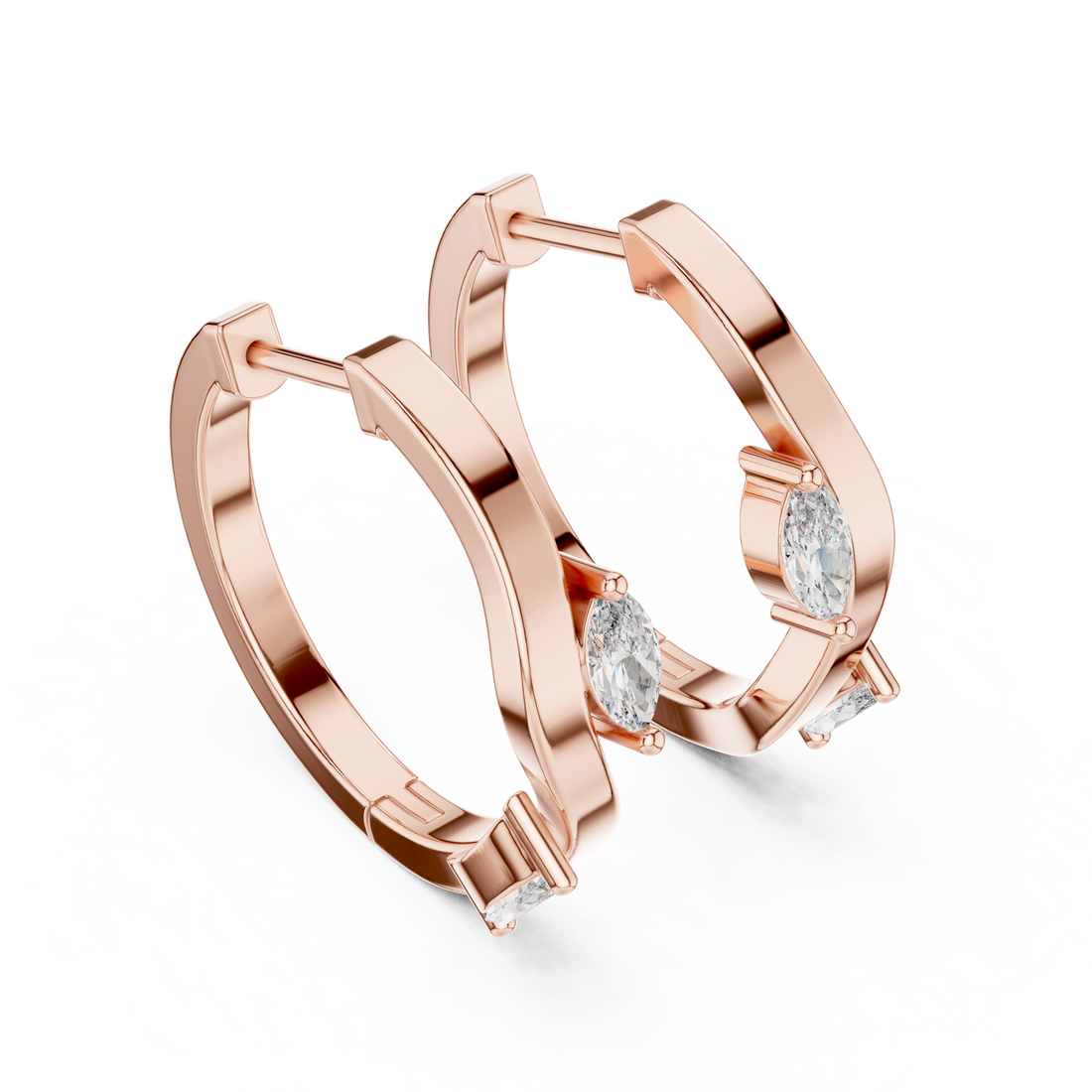 Marquise Diamond Wave Hoop Earrings in 14-KT White Gold
