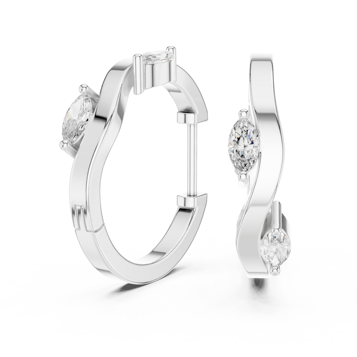 Marquise Diamond Wave Hoop Earrings in 14-KT White Gold