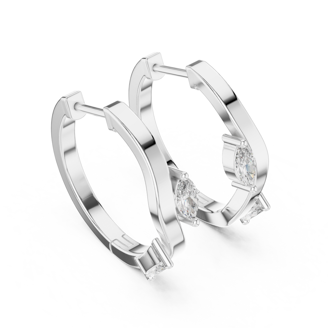 Marquise Diamond Wave Hoop Earrings in 14-KT White Gold
