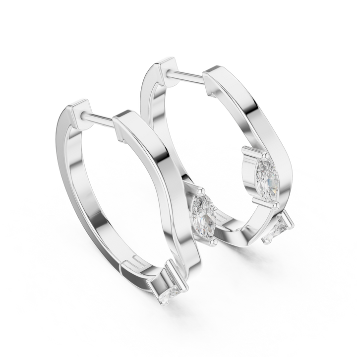 Marquise Diamond Wave Hoop Earrings in 14-KT White Gold