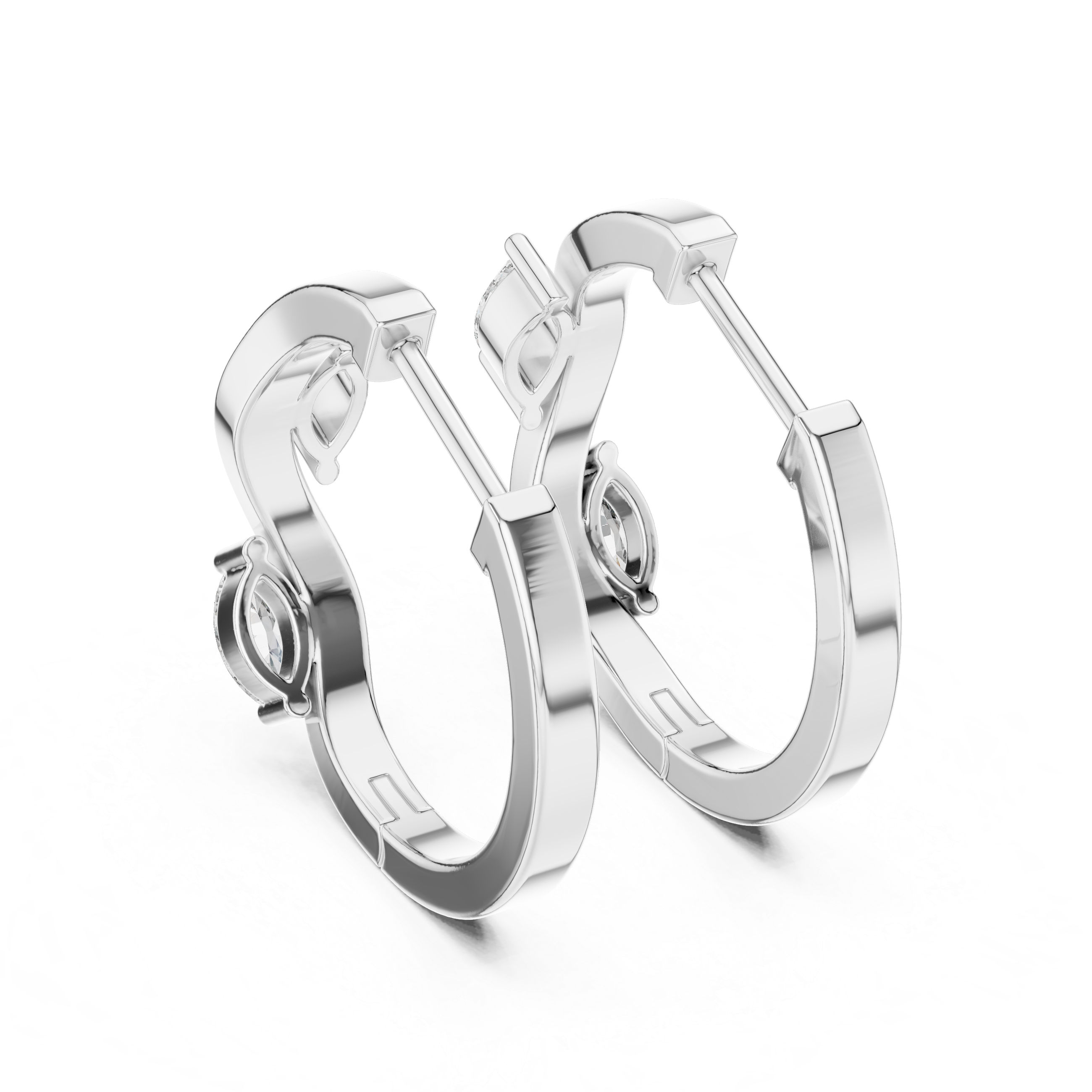 Pair of silver hoop earrings on a white background