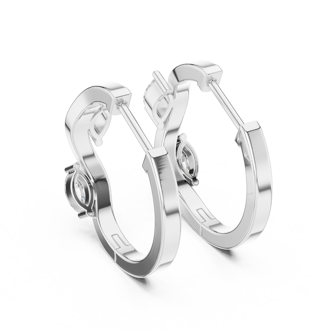 Marquise Diamond Wave Hoop Earrings in 14-KT White Gold