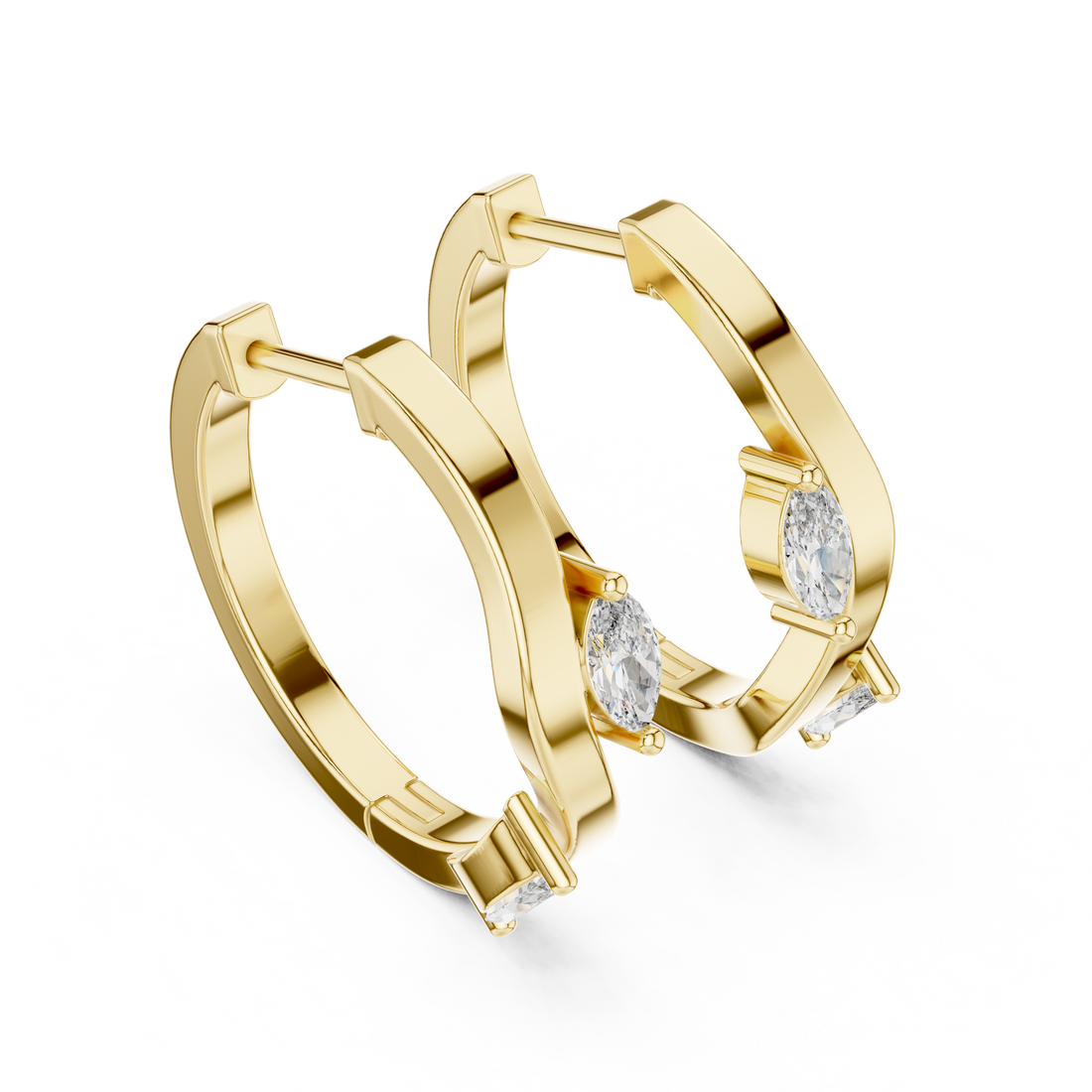 Marquise Diamond Wave Hoop Earrings in 14-KT White Gold
