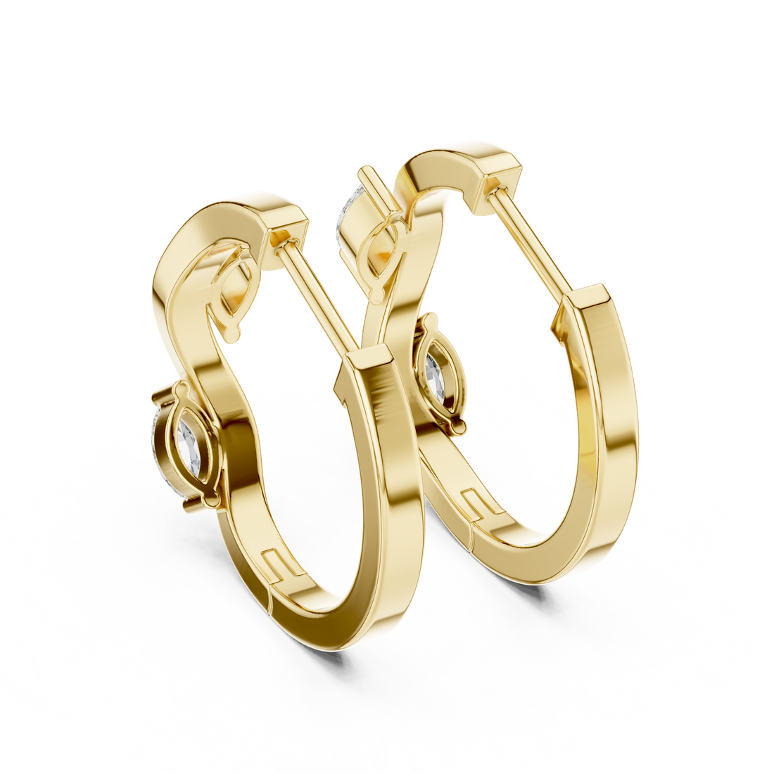 Marquise Diamond Wave Hoop Earrings in 14-KT White Gold