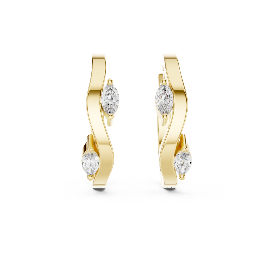 Marquise Diamond Wave Hoop Earrings in 14-KT White Gold