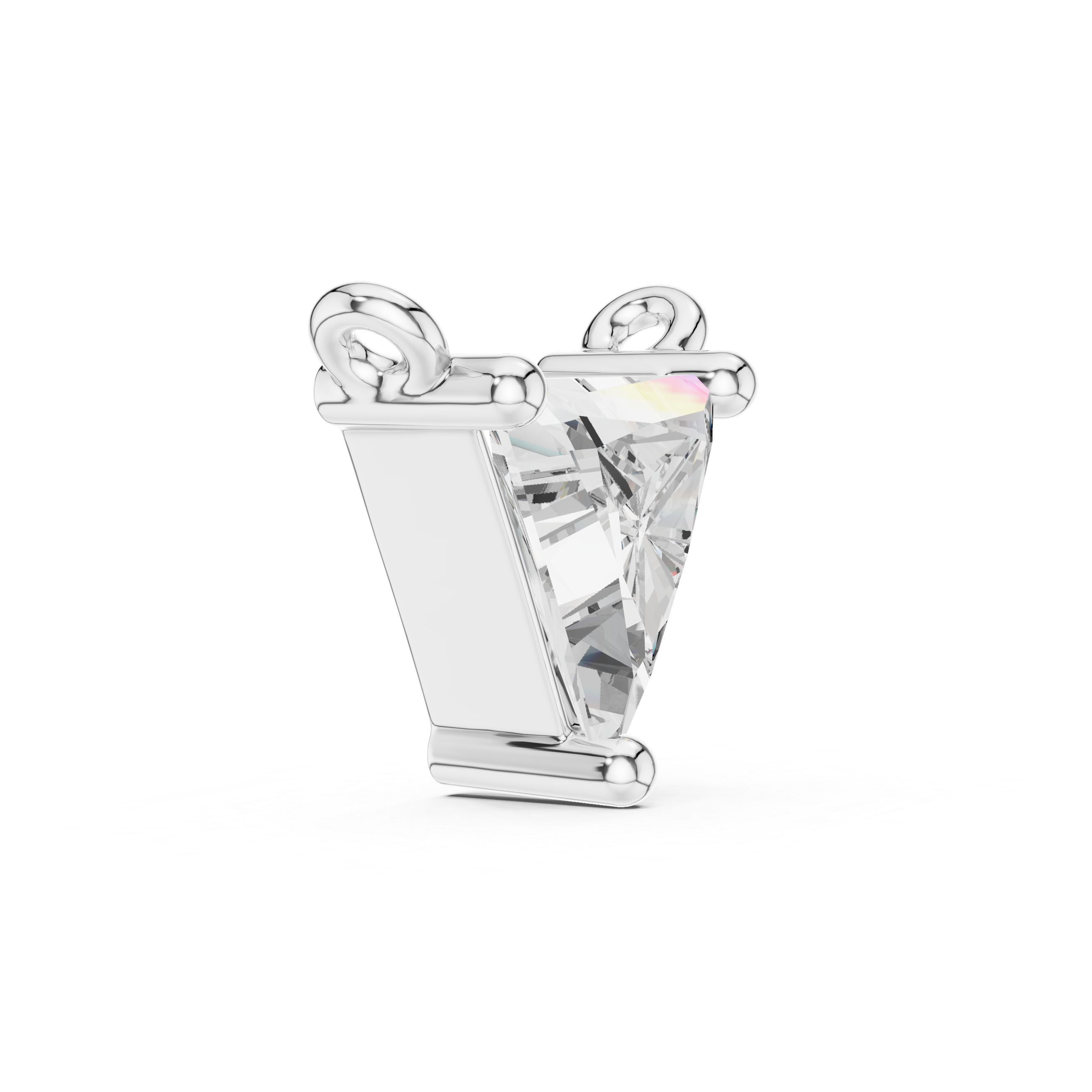 Silver pendant with a large clear gemstone on a white background