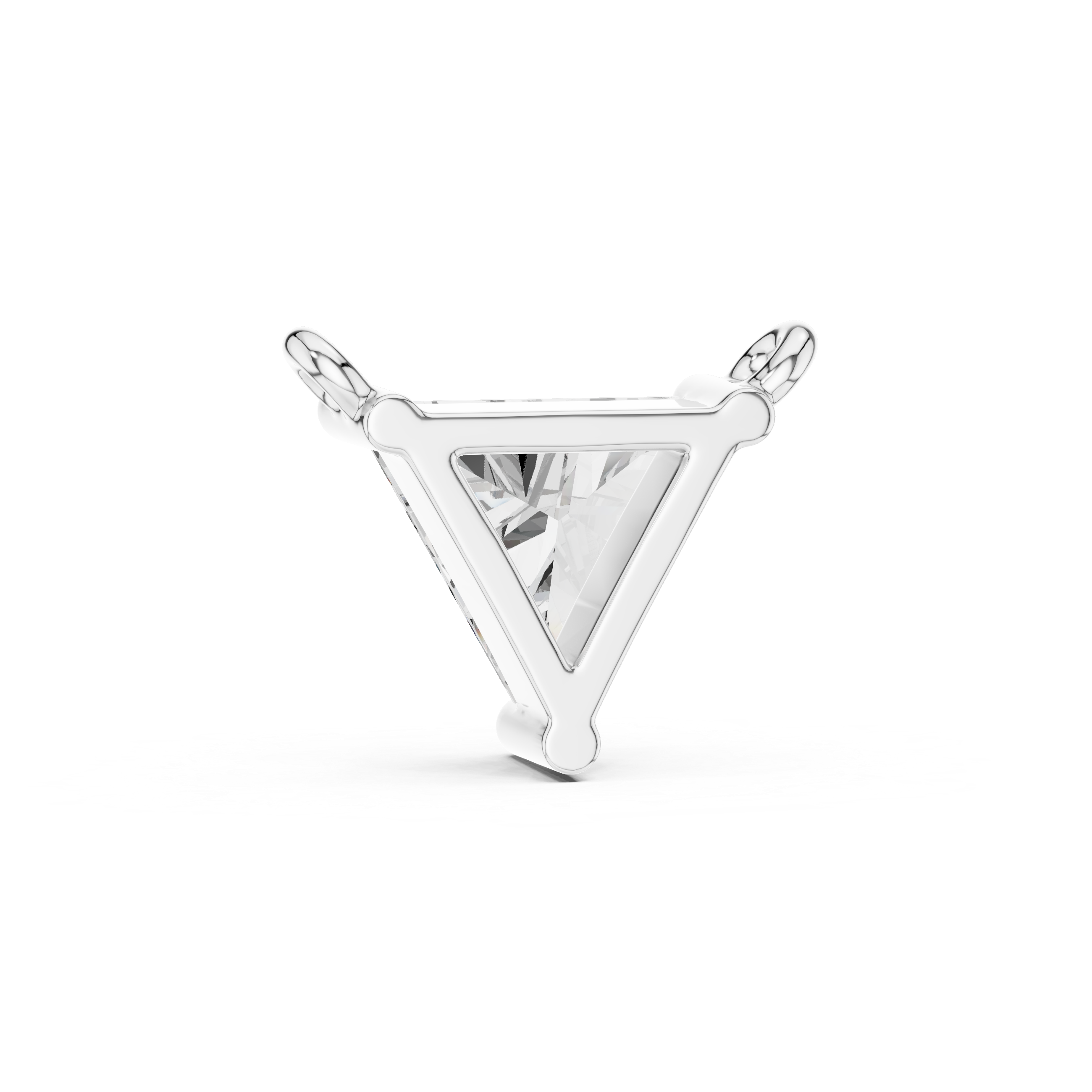 Triangular pendant with clear gemstone on a white background
