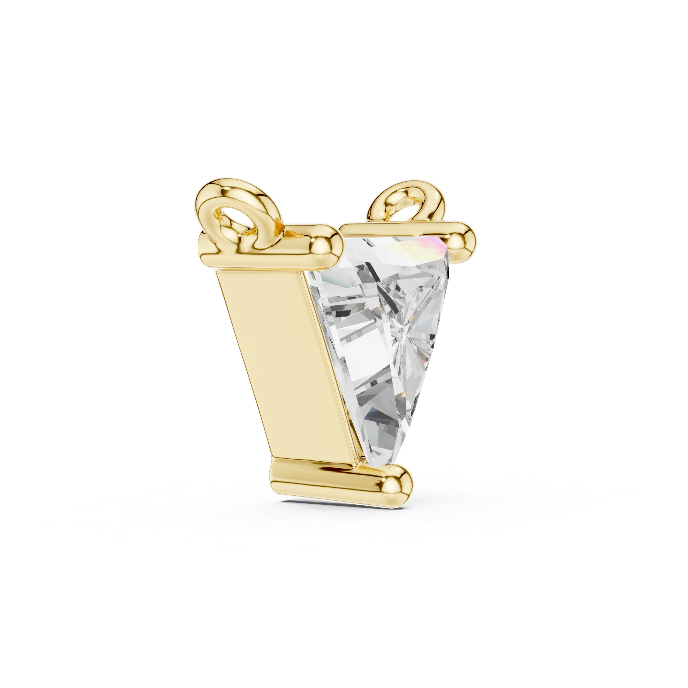 Gold pendant with a clear gemstone on a white background