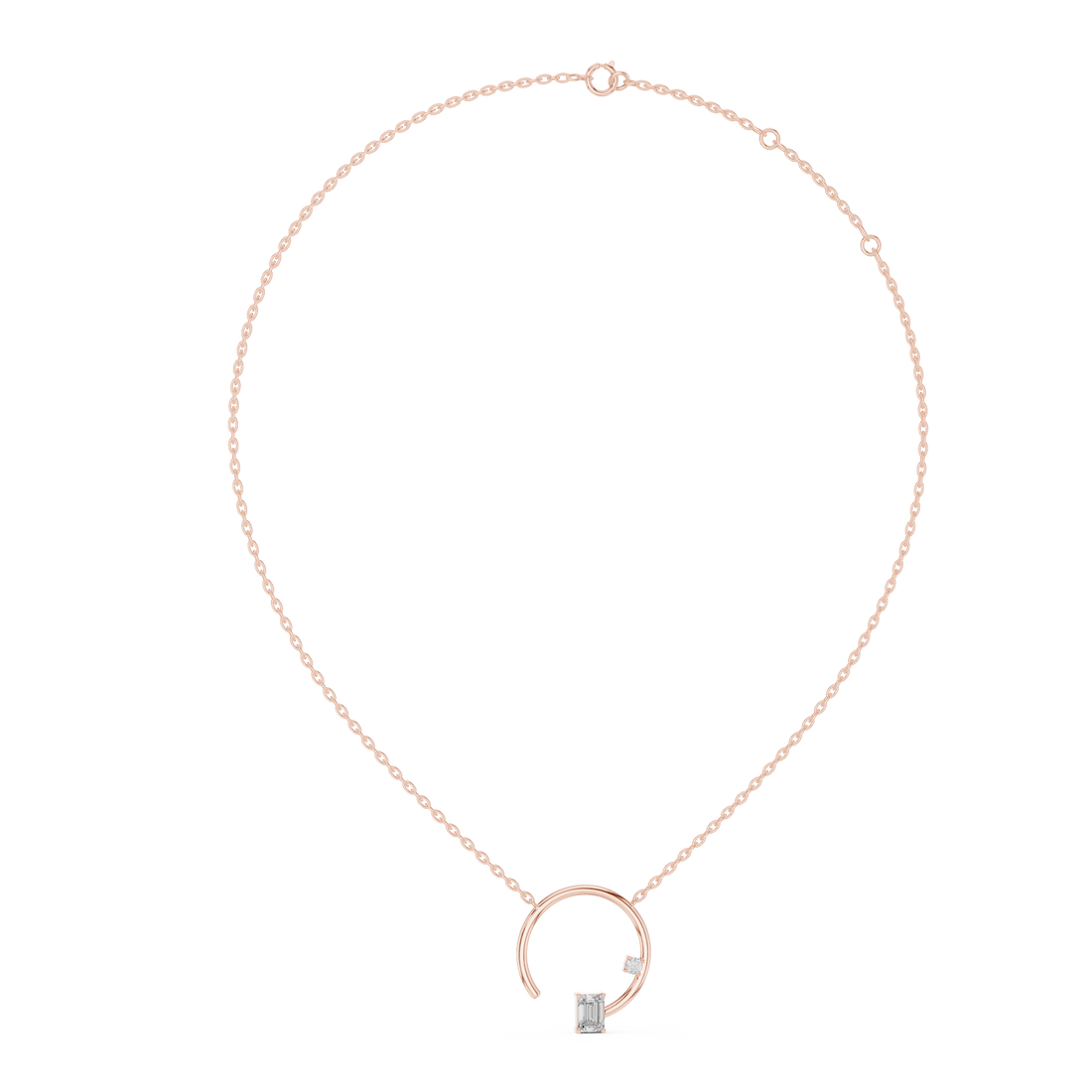 Charm Open Circle Single 1-CT Baguette Pendant Necklace in 14-KT White Gold