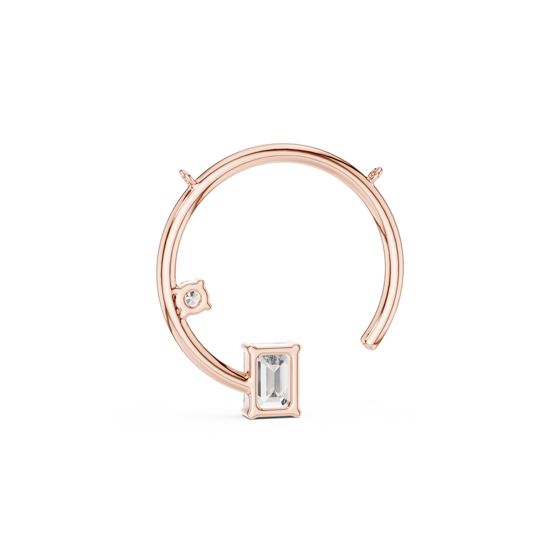 Charm Open Circle Single 1-CT Baguette Pendant Necklace in 14-KT White Gold