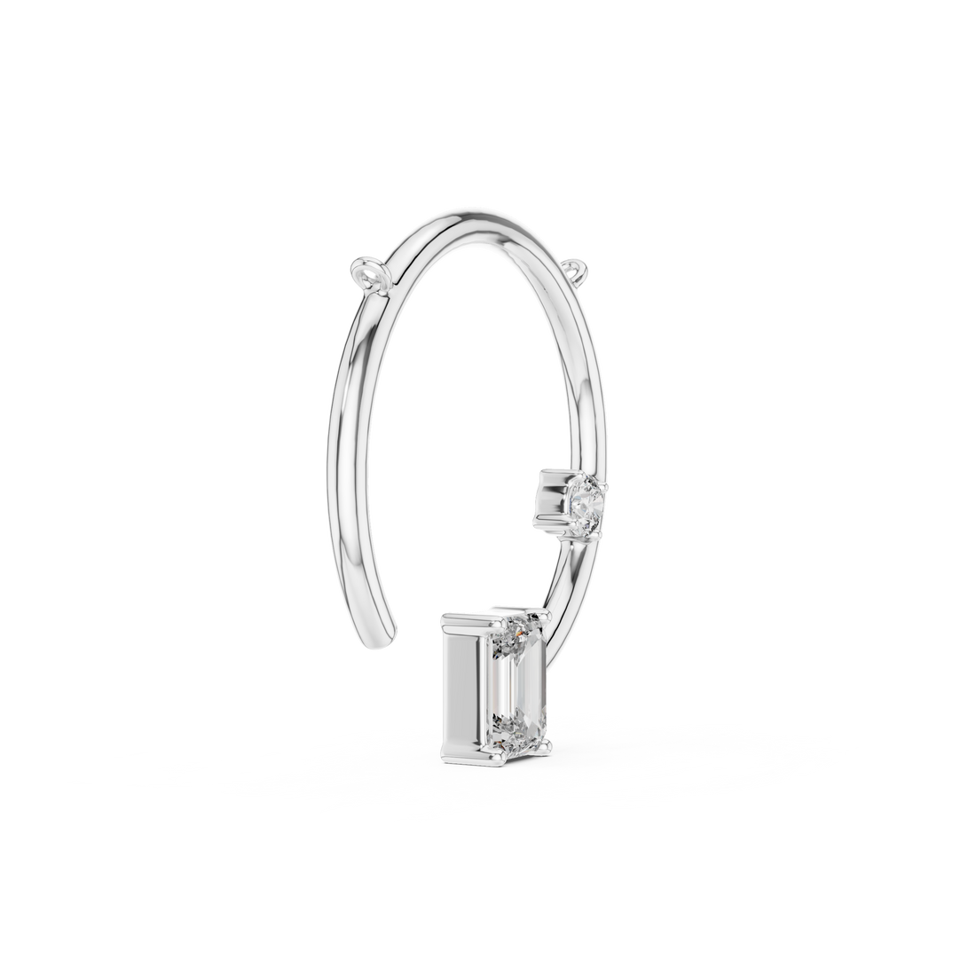 Charm Open Circle Single 1-CT Baguette Pendant Necklace in 14-KT White Gold