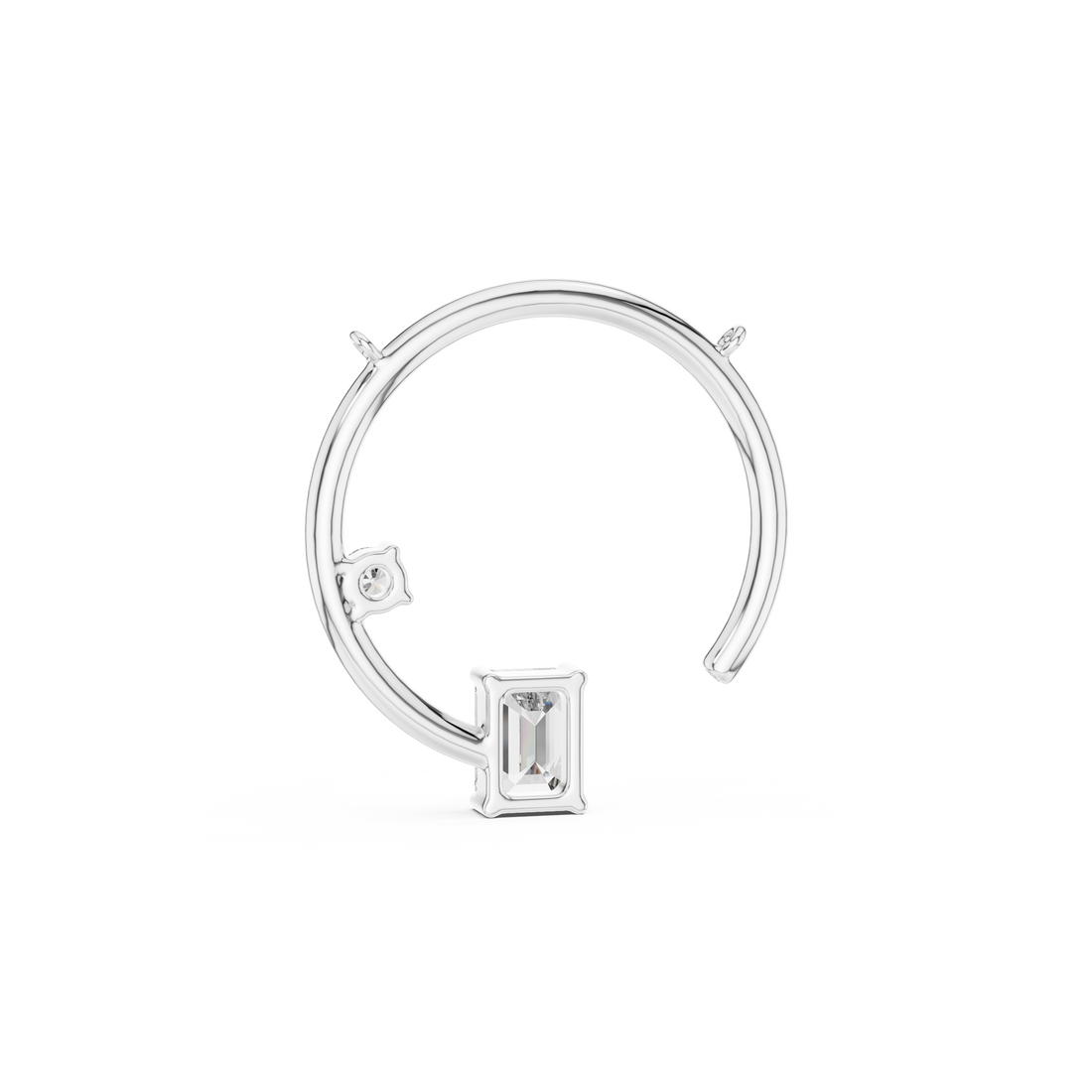 Charm Open Circle Single 1-CT Baguette Pendant Necklace in 14-KT White Gold
