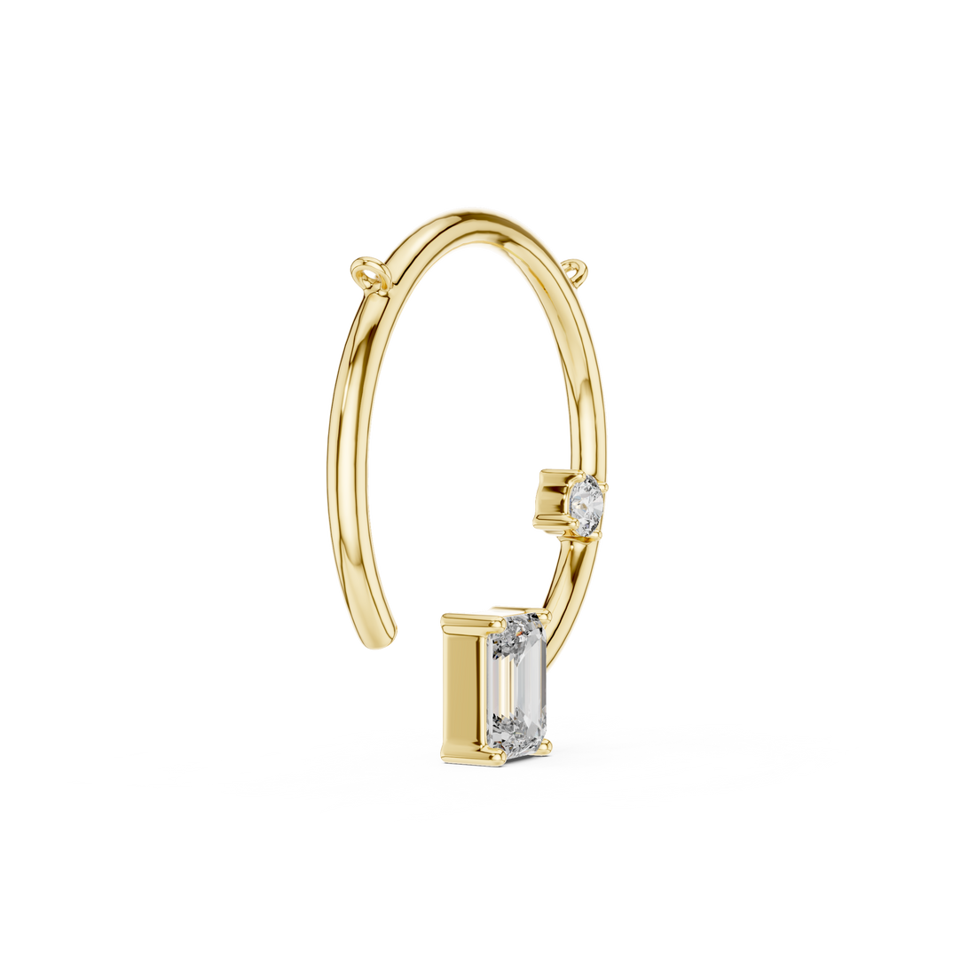 Charm Open Circle Single 1-CT Baguette Pendant Necklace in 14-KT White Gold