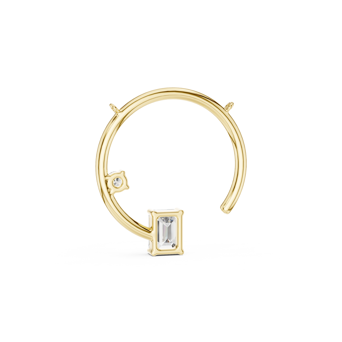 Charm Open Circle Single 1-CT Baguette Pendant Necklace in 14-KT White Gold