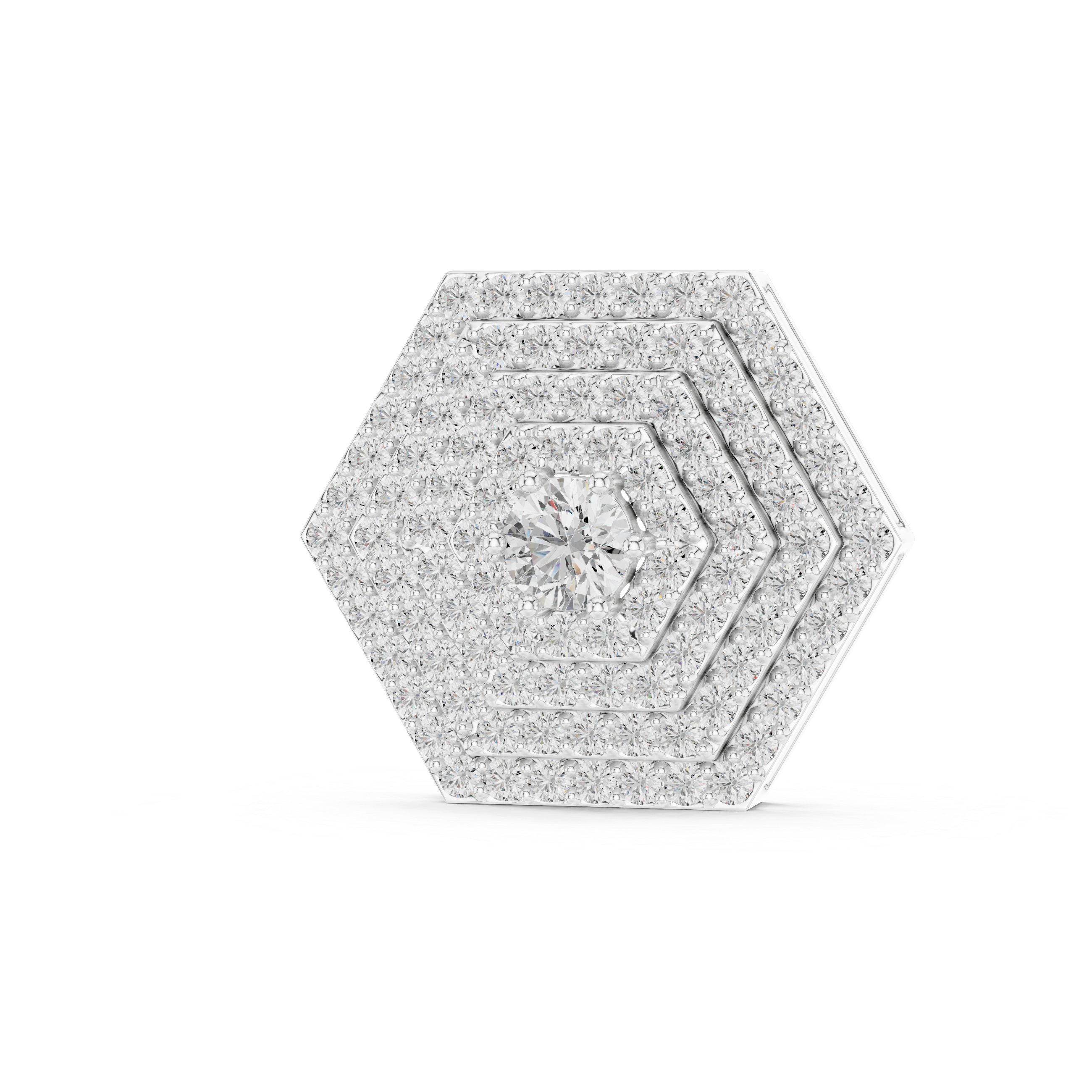 Hexagonal diamond ring with a white background