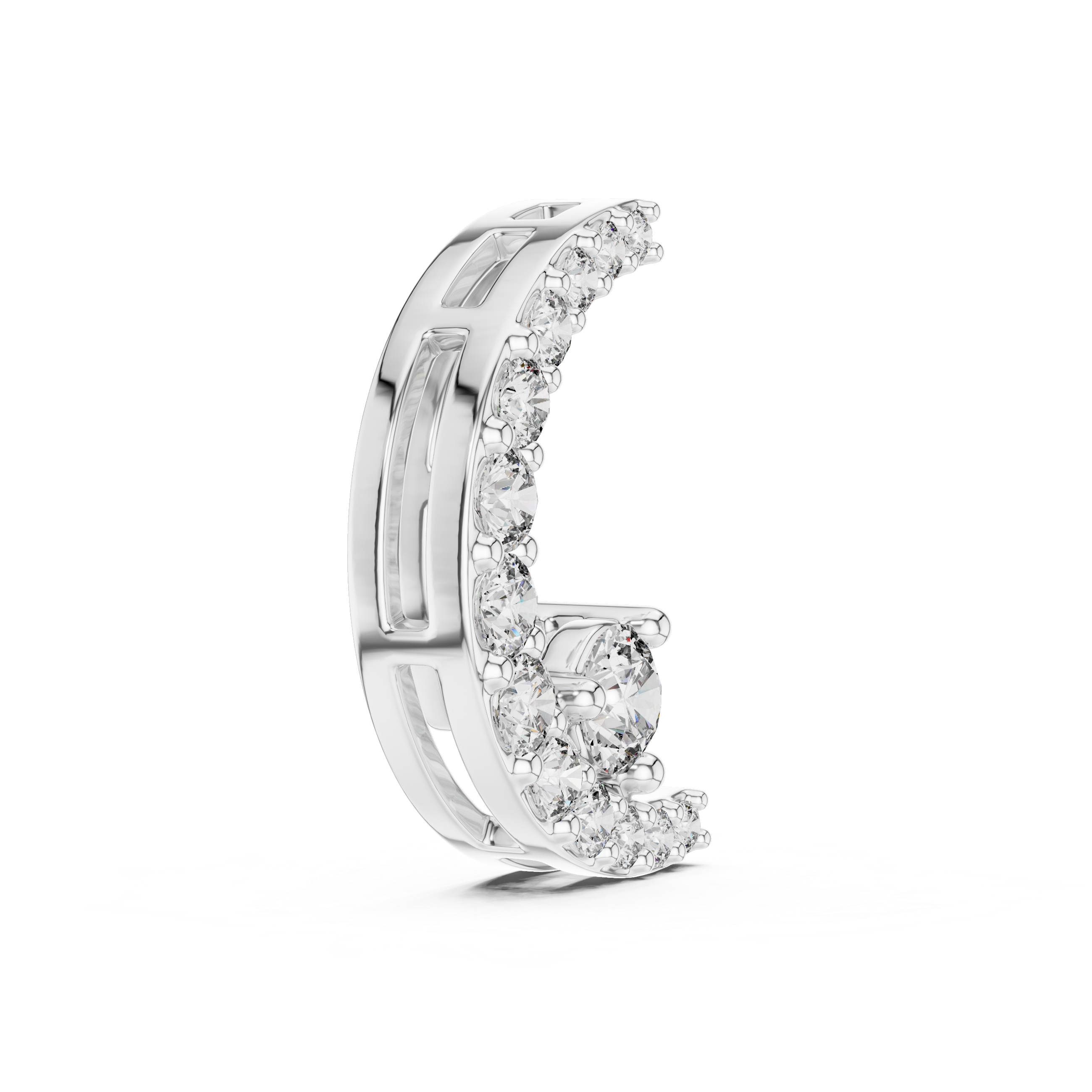 Celestial Spark Crescent Pendant in 14-KT White Gold