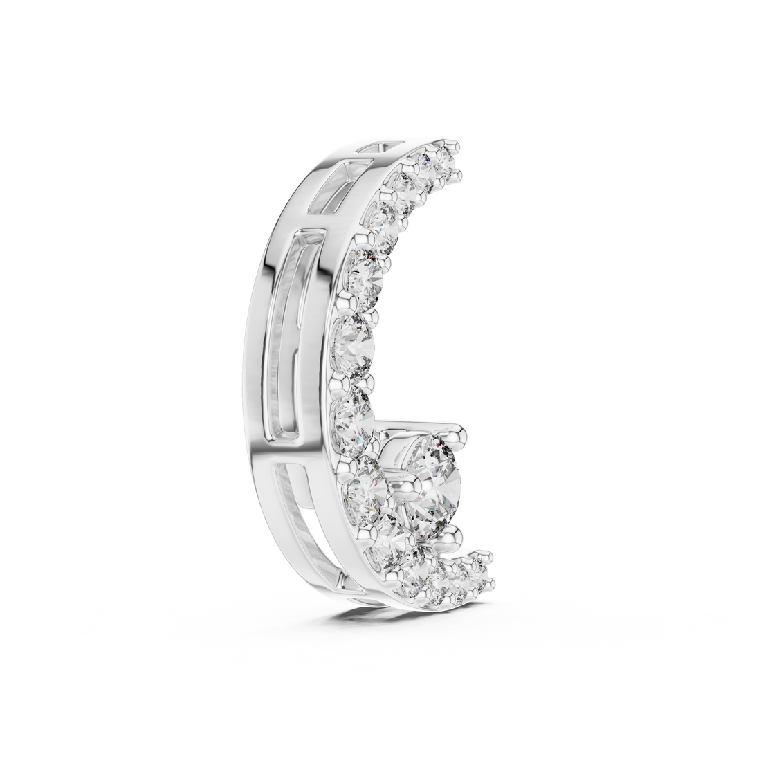 Celestial Spark Crescent Pendant in 14-KT White Gold
