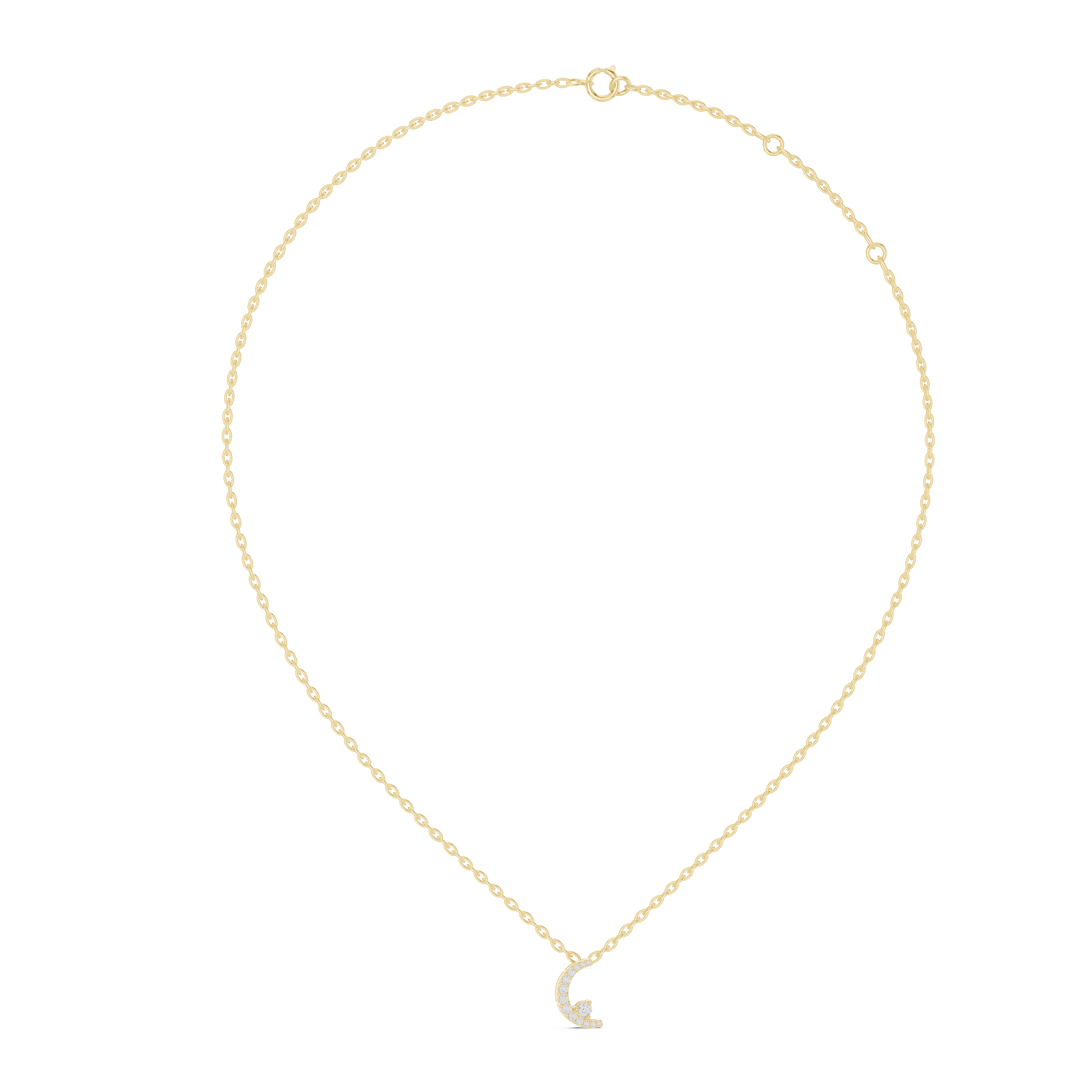 Gold necklace with a small heart pendant on a white background